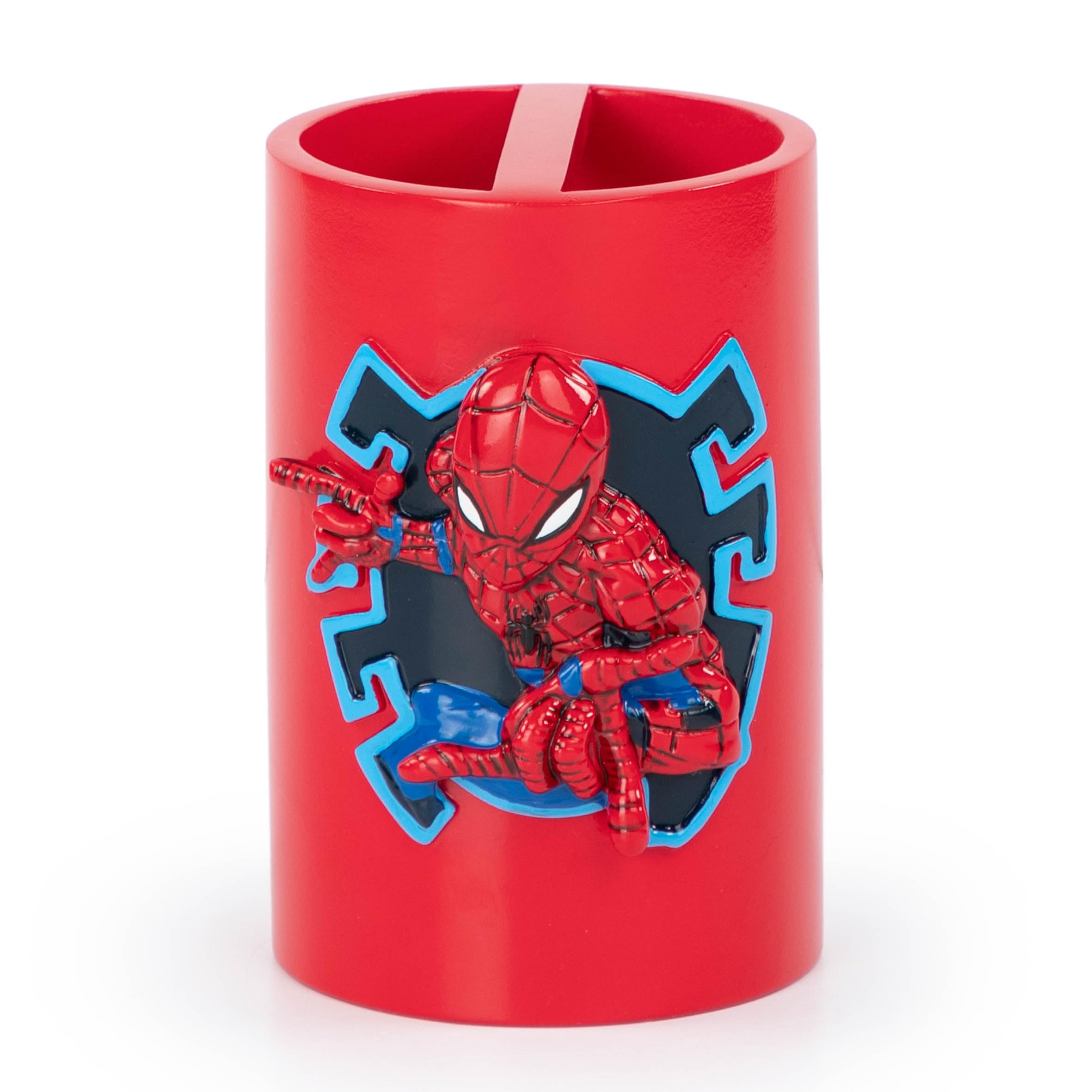 Marvel Spiderman 2 Piece Bathroom Set - Red & Blue Soap Dish & Toothbrush Holder Set - Kids Resin Bathroom Accessories
