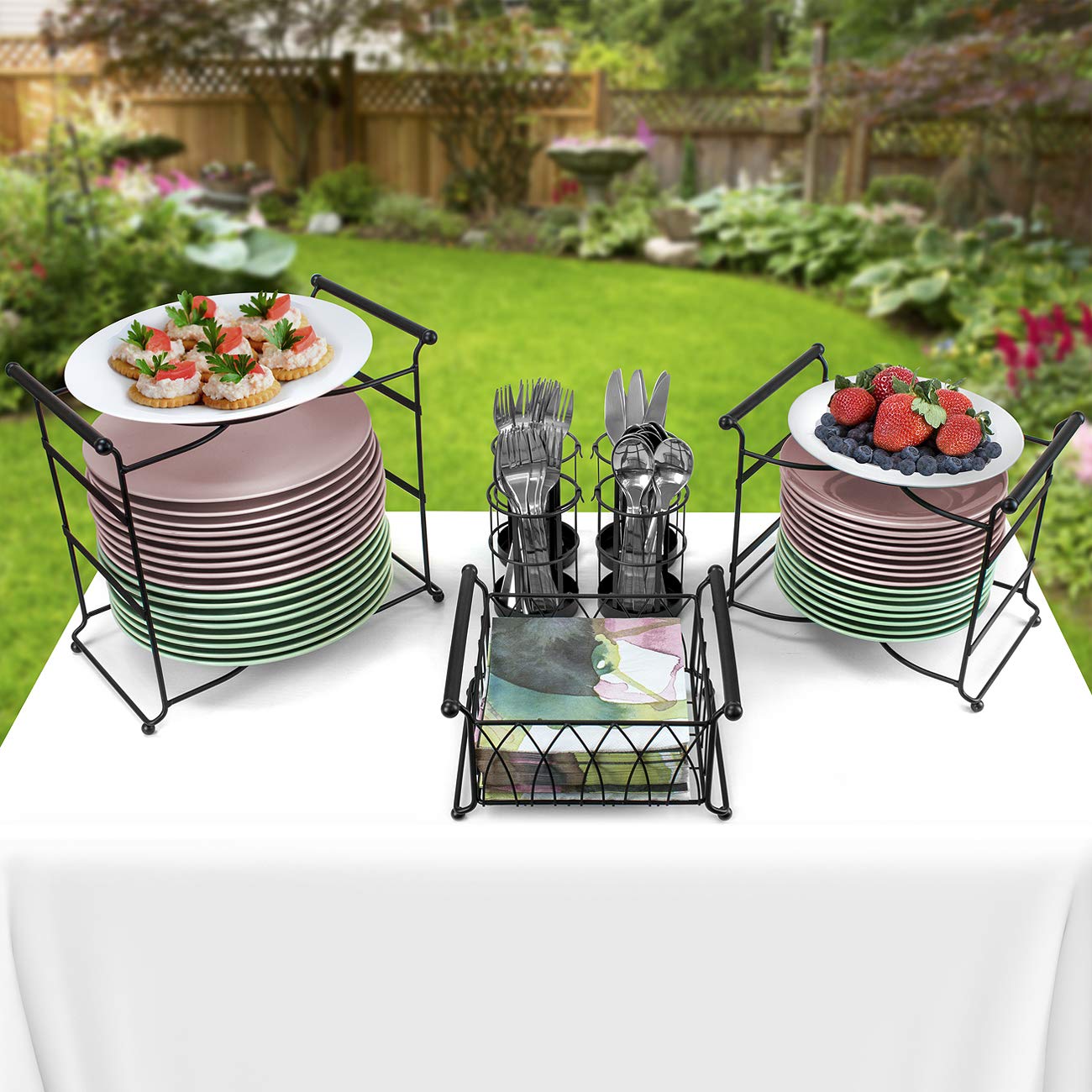 Sorbus Buffet Caddy - 7-Piece Stackable Set Includes Plate, Napkin, And Silverware Holder, 3-Tier Detachable Tabletop Organizer