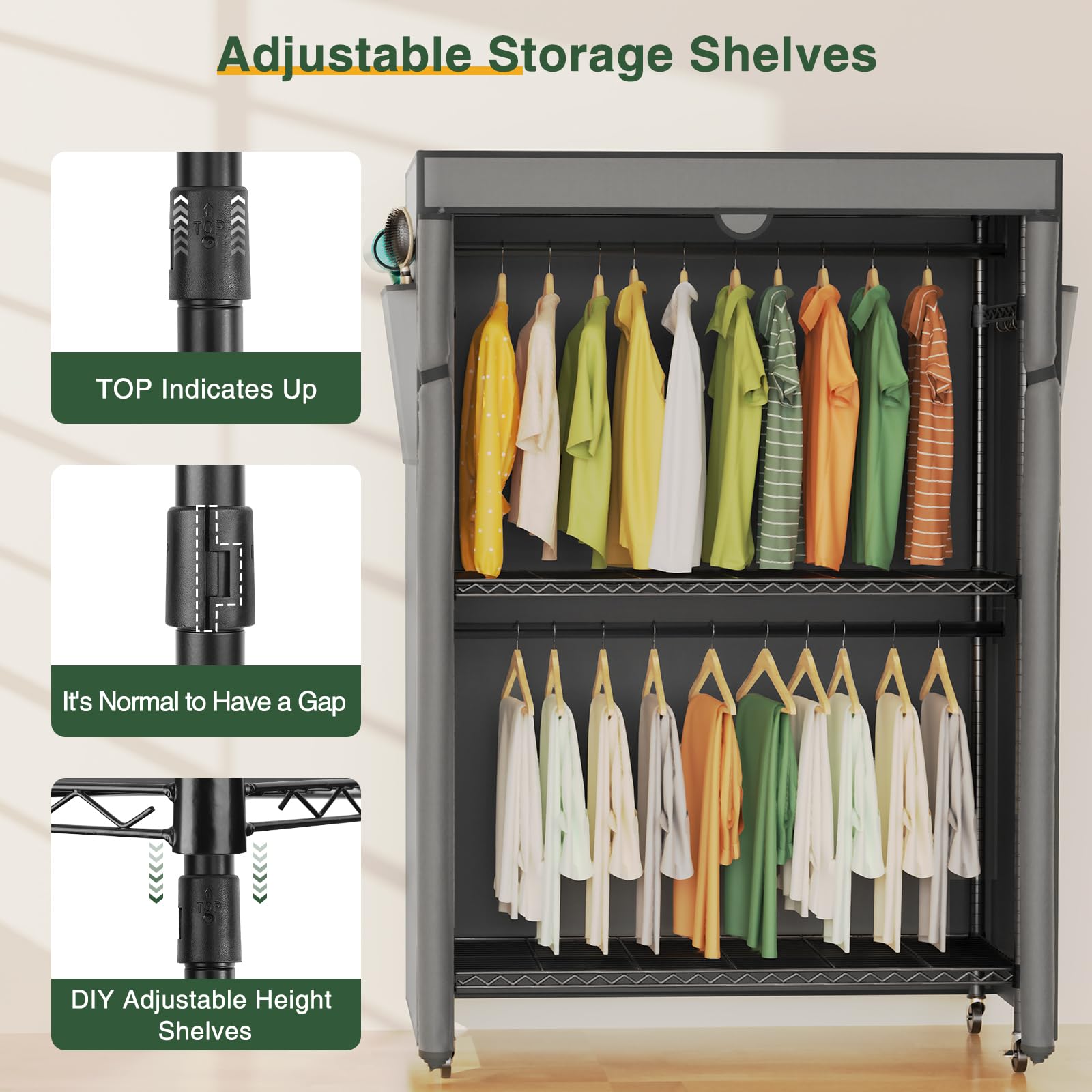 Lehom G1C Heavy Duty Clothes Rack With Cover, Rolling Garment Rack For Hanging Clothes, Portable Closets With Oxford Fabric Cove