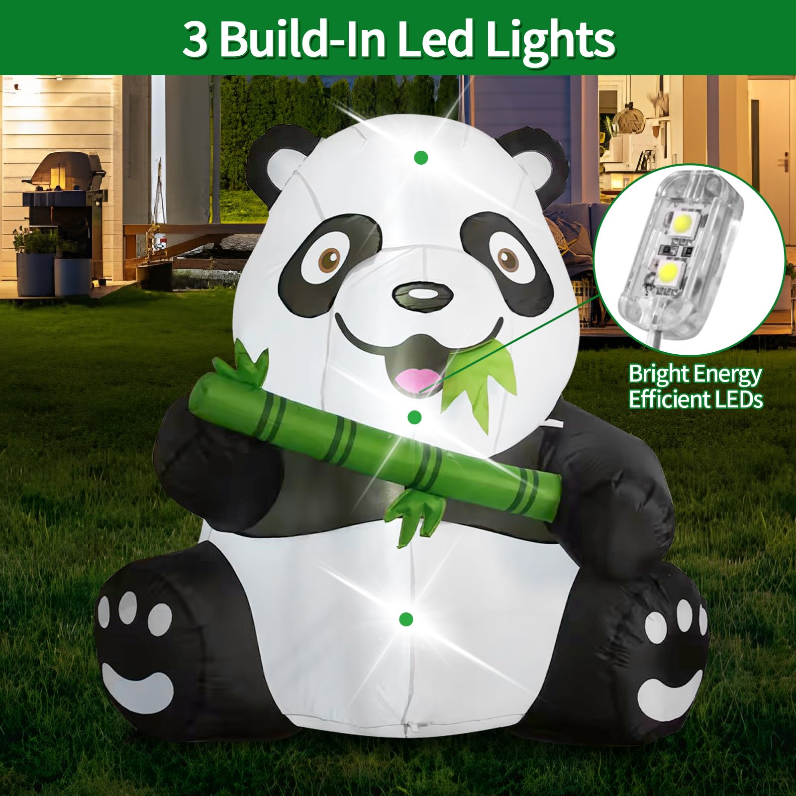 5Ft Tall Large Panda Inflatable Decorations, Blow Up Panda with Built-in LED Light, Panda Blowup Decor for Outdoor Yard, Birthda