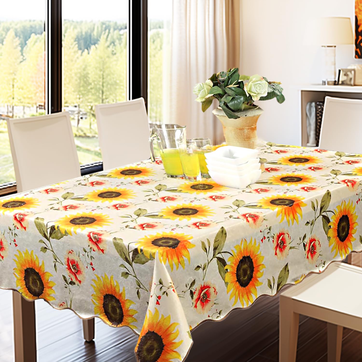 Plentifulhome Waterproof Sunflower Tablecloth Rectangle Manteles De Girasoles Yellow Vinyl Table Cloth Fabric Cover Floral For K