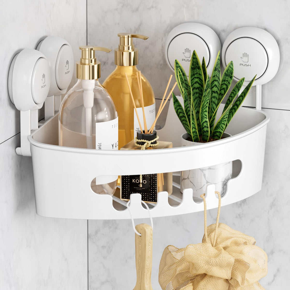 Leverloc Corner Shower Caddy Suction Cup, Shower Caddy Basket Powerful Suction Bathroom Shower Shelf Waterproof & Rustproof Orga