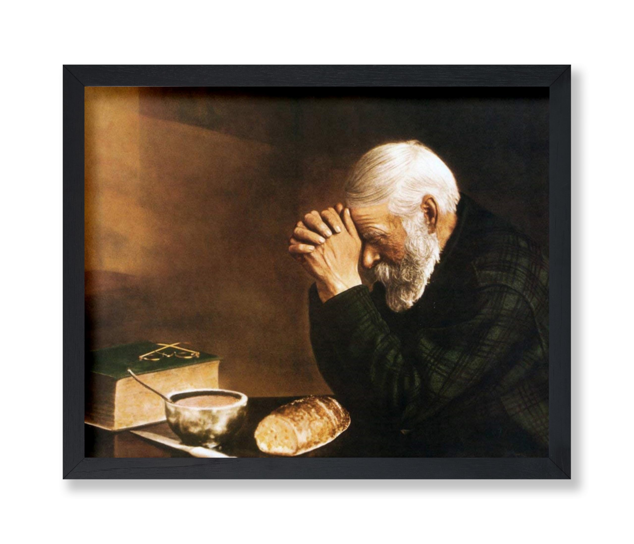 Poster Master Vintage Grace Painting Poster - Retro Man Praying Over Bread Print - Gratitude Art - Gift for Men, Women - Religio
