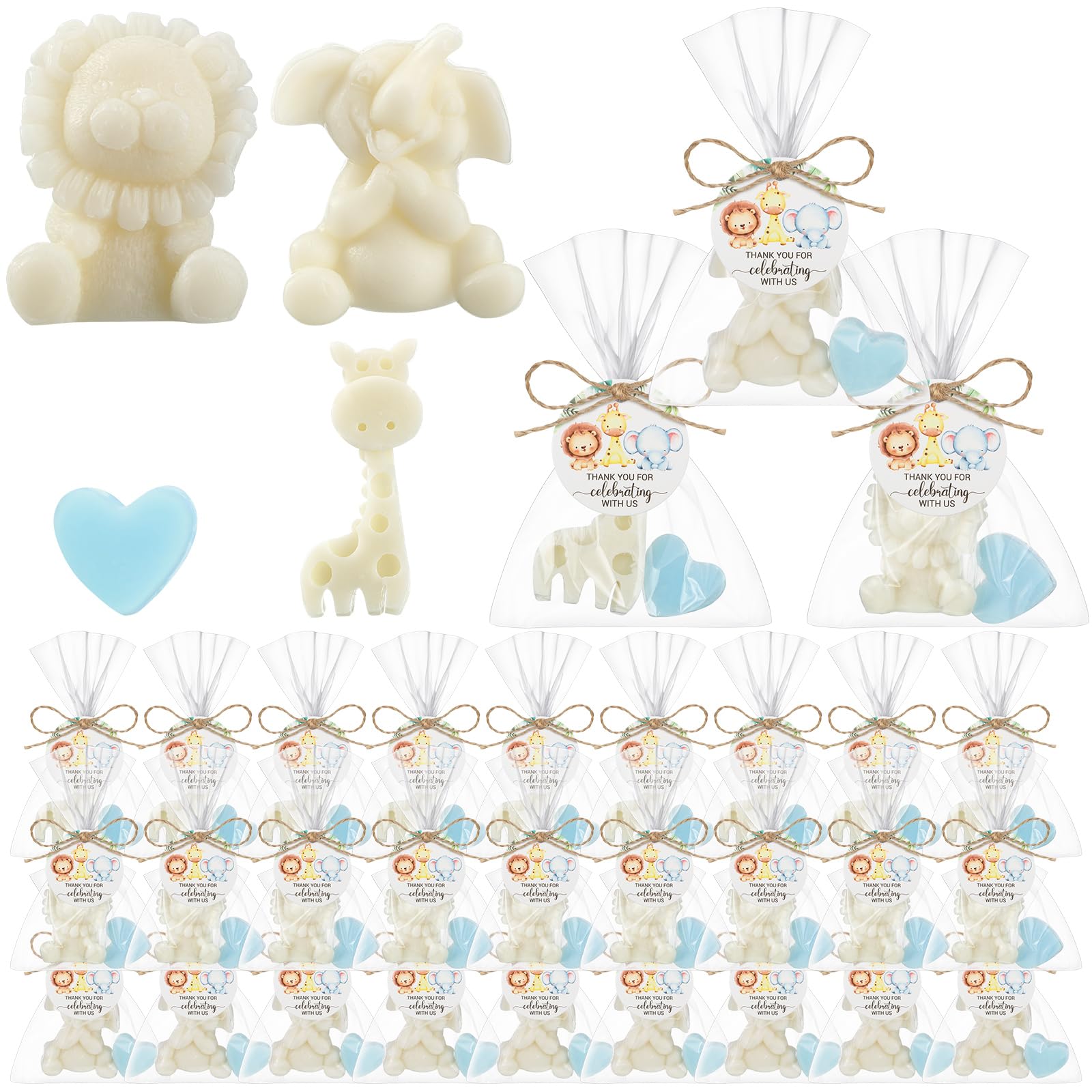 Demissle 20 Sets Safari Animal Baby Shower Soaps Favors for Guests Jungle Greeting Card Bath Gift for Birthday Party (Green)
