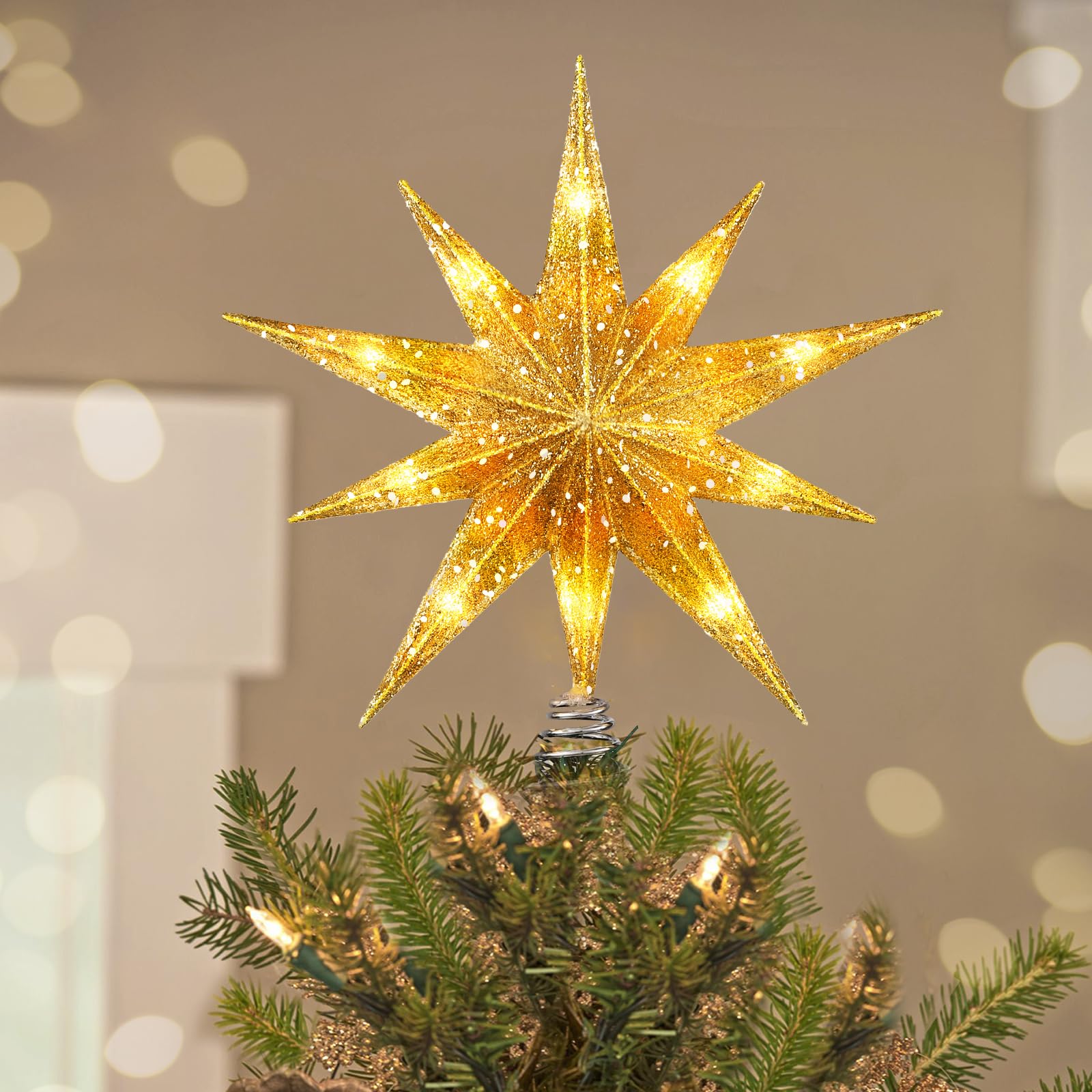 Luxspire Christmas Tree Topper, Lighted Star Tree Topper with USB Plug-in & Remote Control, 9.8 Christmas Tree Star Lights for H