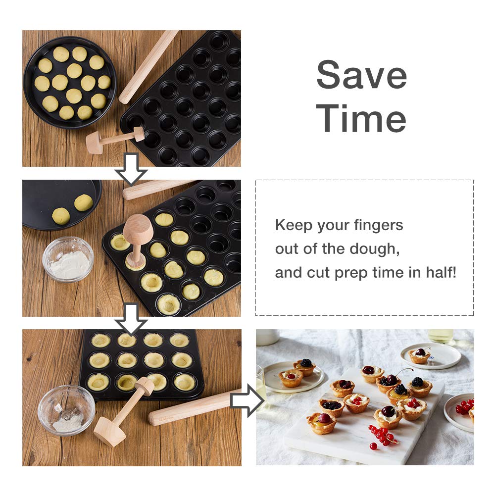 Webake Tart Tamper Wood Pastry Tart Tamper With Rolling Pin For Baking, Great Mini Cheesecake Pan Tool