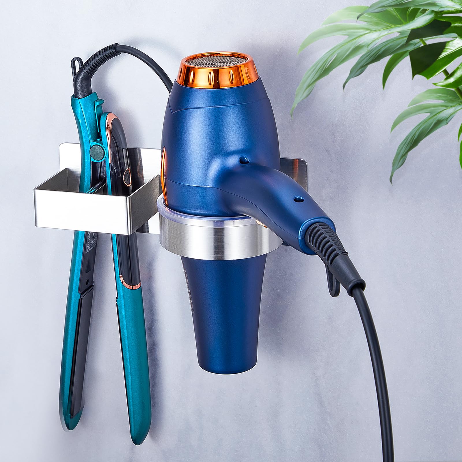 Yayinli Hair Dryer Holder Wall Mounted, Hair Tool Organizer For Bathroom, Adhesive Blow Dryer Holder, Stainless Steel Hair Dryer
