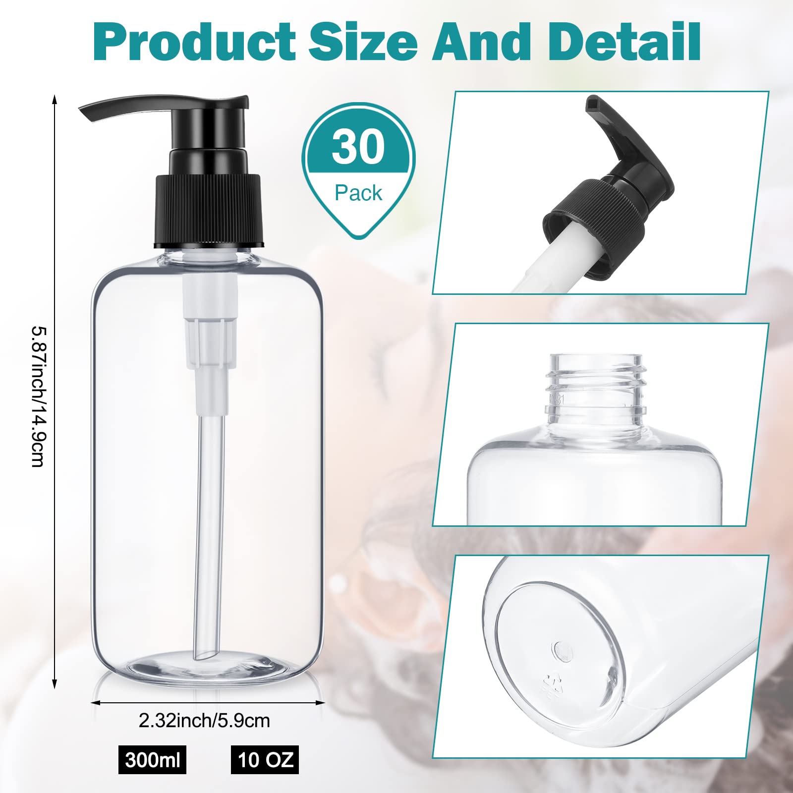 30 Pcs 10 Oz Plastic Pump Bottle Dispenser Empty Lotion Bottle With Pump Refillable Clear Hand Soap Dispenser Portable Travel Lo