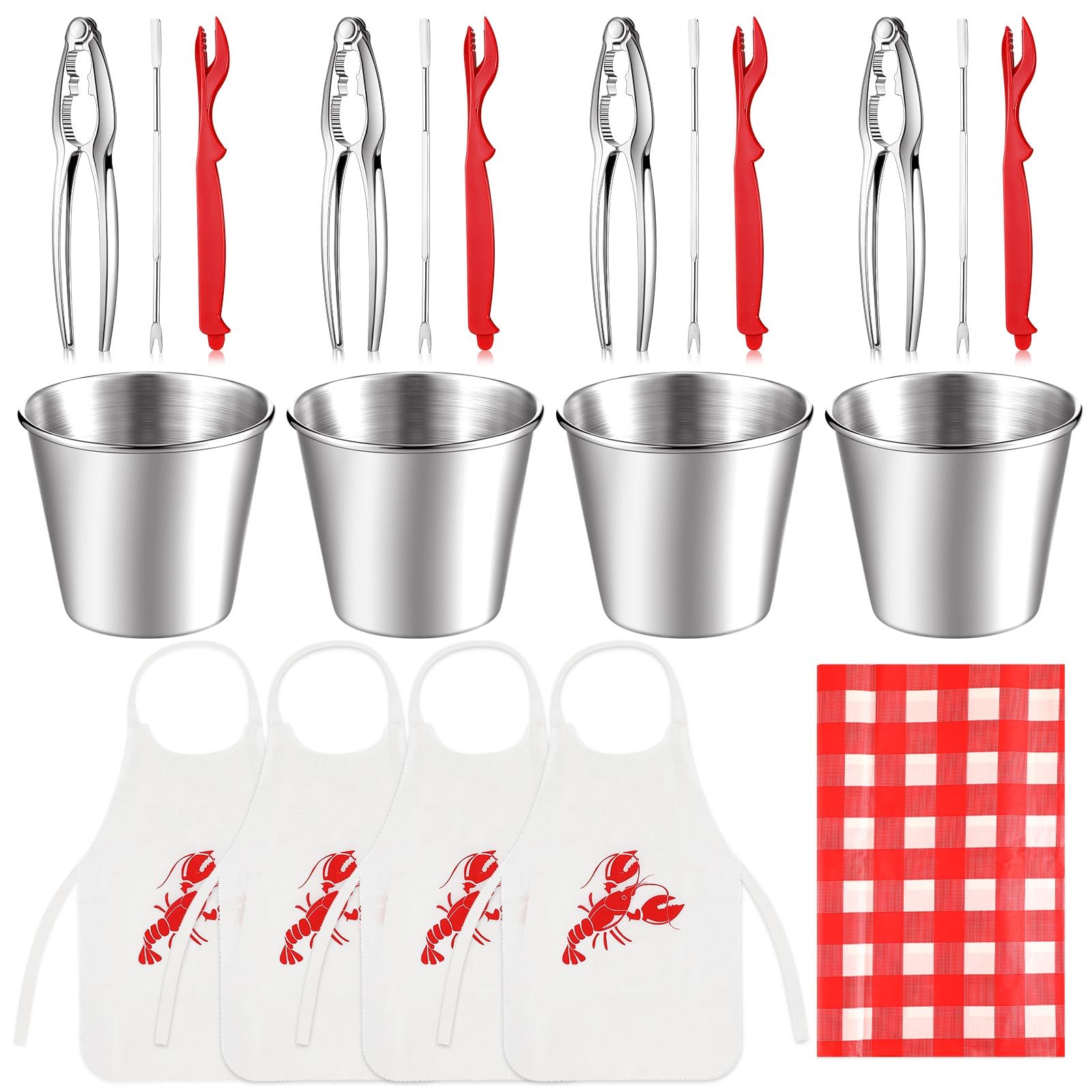 Mepase 21 Pcs Seafood Tools Set Nut Cracker Set Crab Crackers, Crab Forks/picks, Lobster Shellers, 1.7 oz Dipping Sauce Cups, Lo