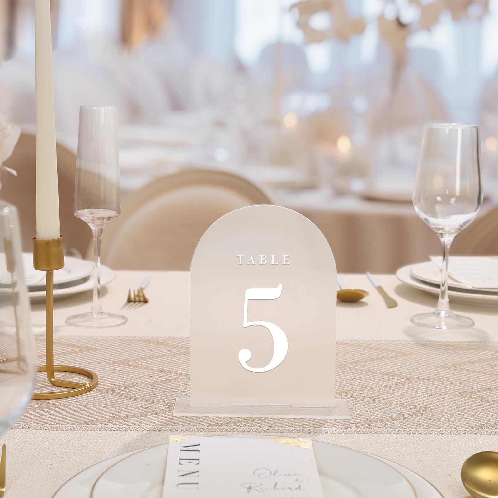 Uniqooo Frosted Arch Wedding Table Numbers With Stands 1-15, 5X7'' Acrylic Display Signs And Holders, Pack Of 15, Perfect For Ce