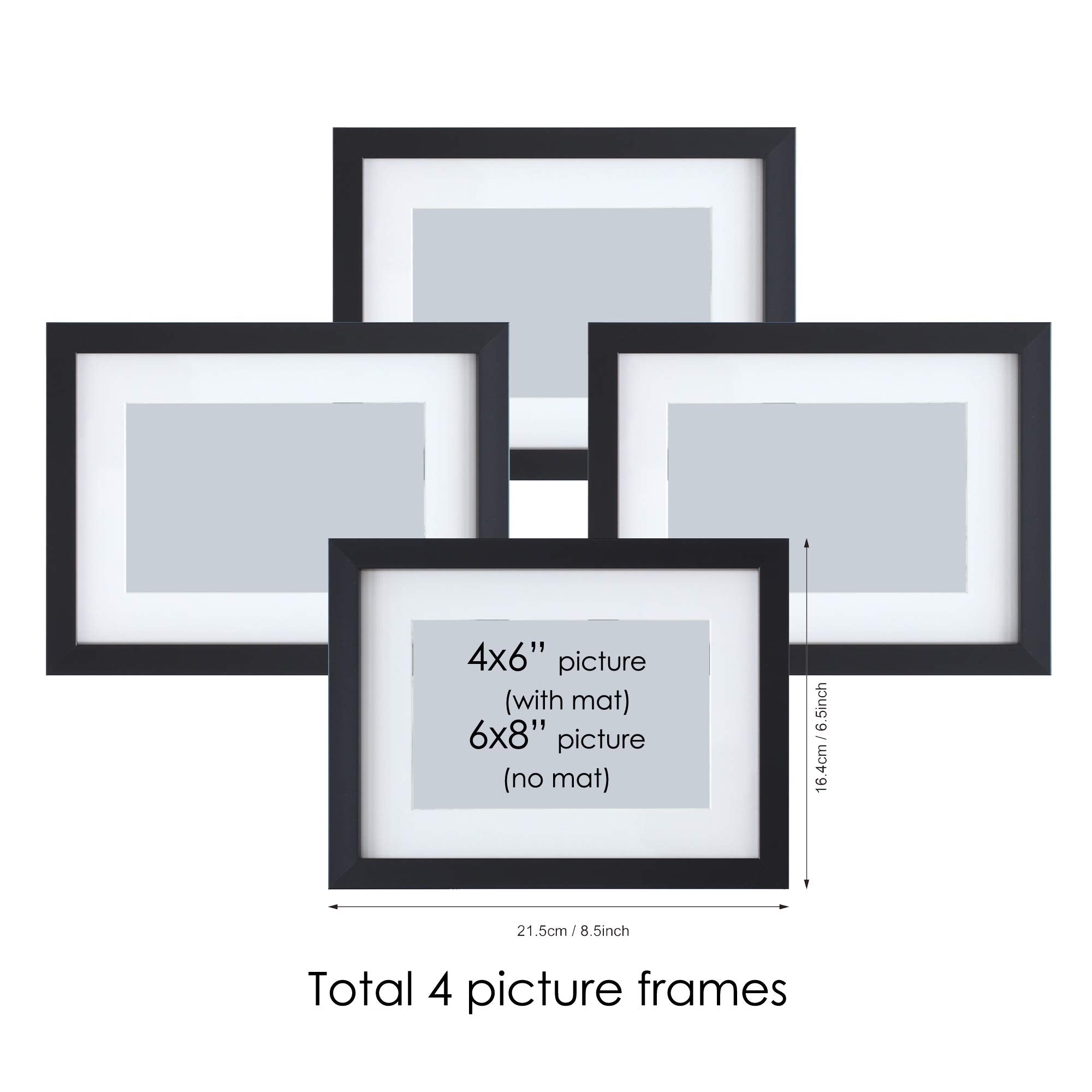 Mimosa Moments Gallery Picture Frame Wall Set With Art Prints And Paper Matt, Good For Four 4X6 Photos (Black, Set Of 4-4X6'')