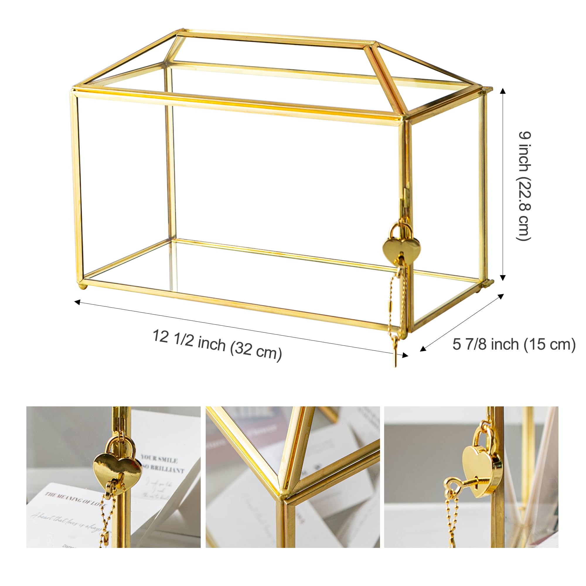 Sanllusit 12.6 x 6 x 9 Wedding Card Box with Slot and Lock, Glass Card Holder for Party Reception, Centerpiece, Home Decorative,