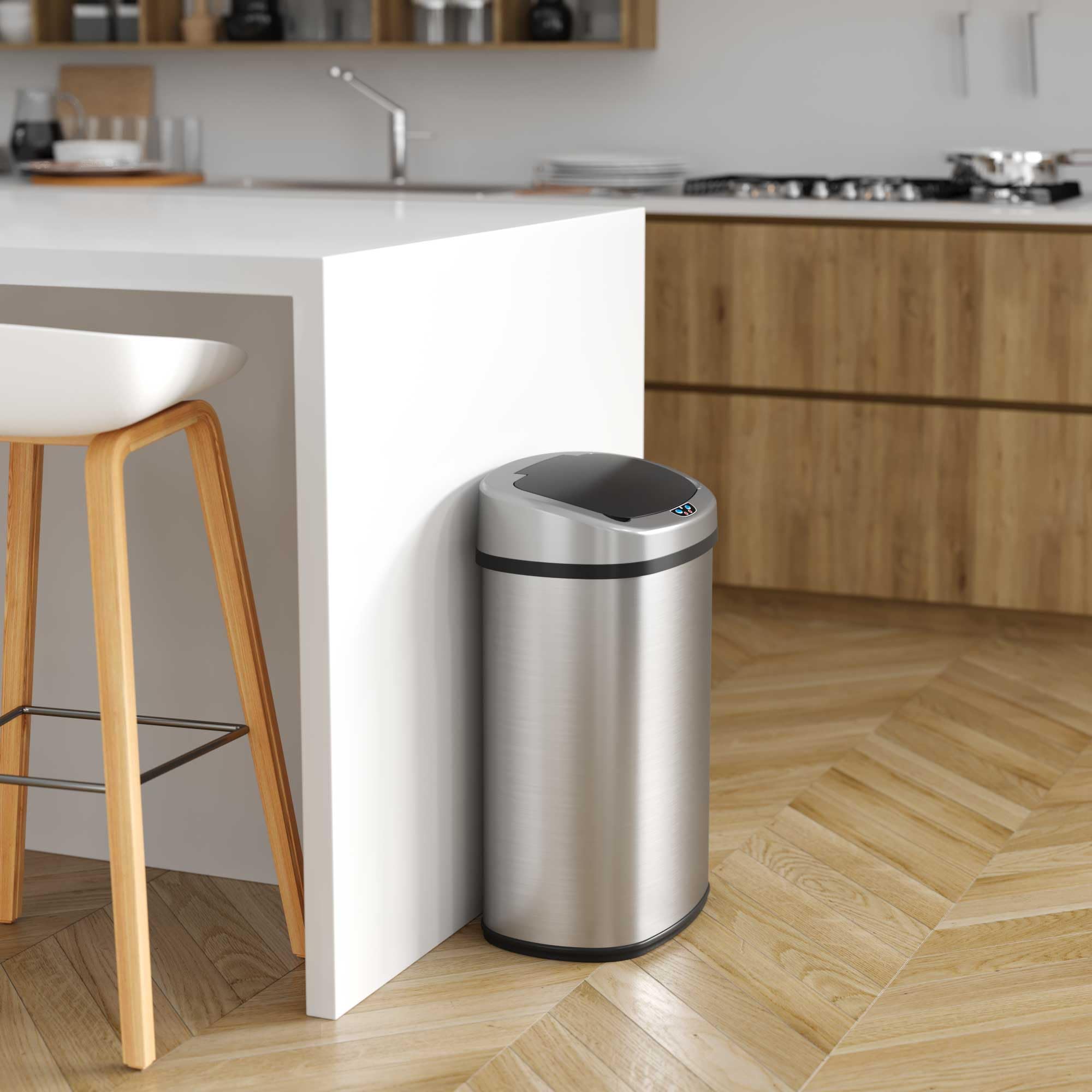 SensorCan 13 Gallon Touchless Sensor Odor Control System  Stainless Steel Oval Shape Automatic Garbage Bin  Base Model Trash Can