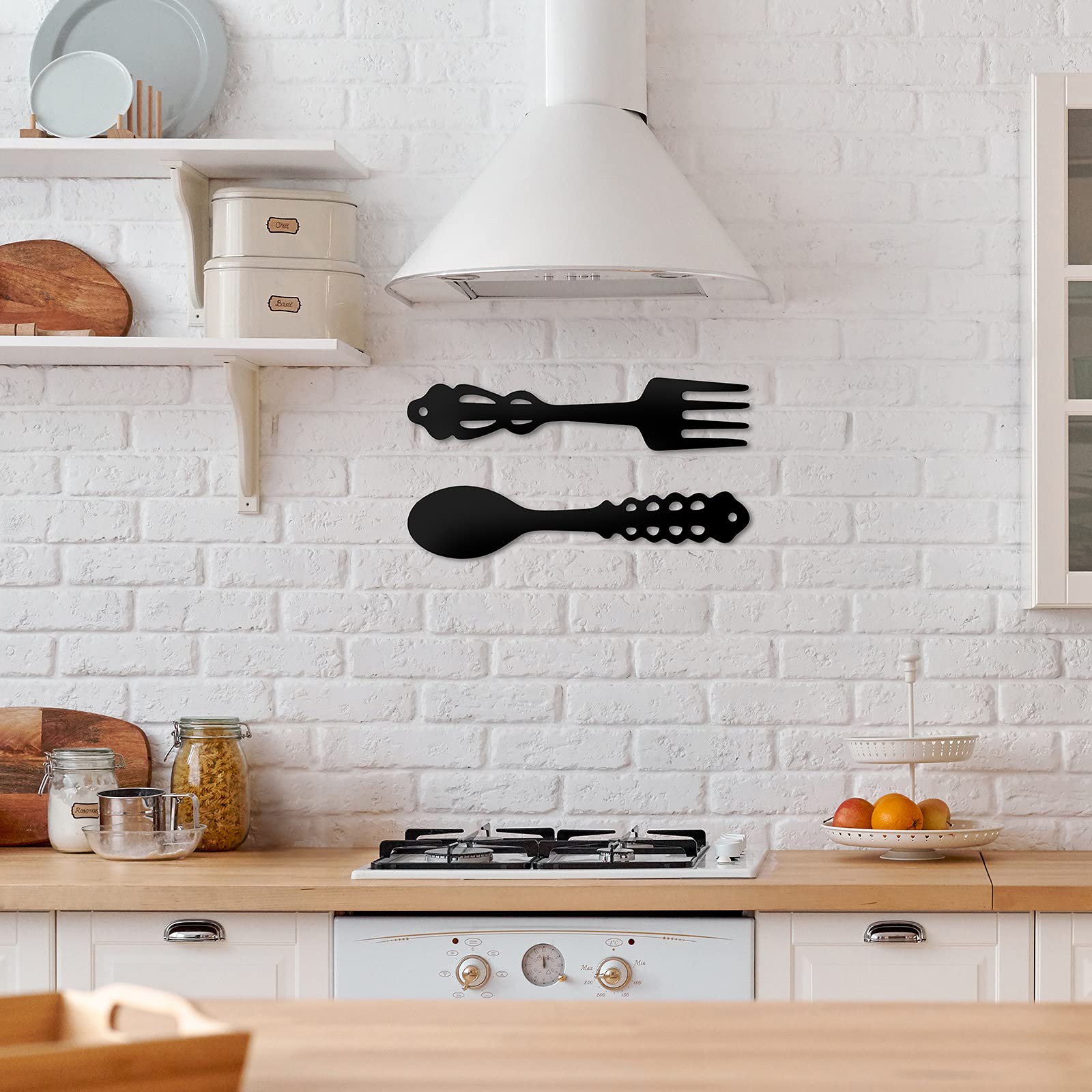 2 Pieces Metal Fork Spoon Wall Decor Big Black Fork Spoon Sign Metal Large Kitchen Rustic Decor Spoon Shaped Wall Sign Fork Shap