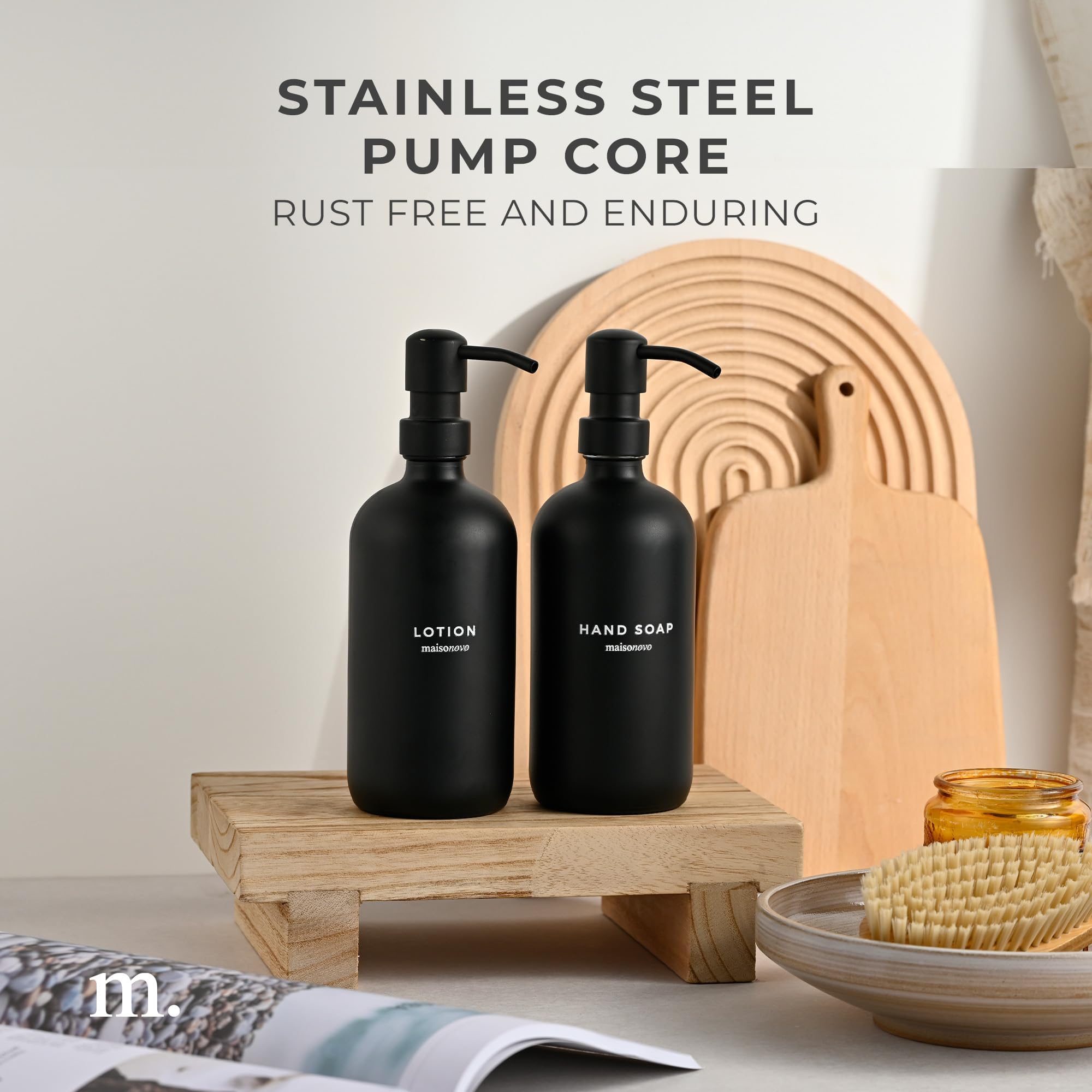 Maisonovo Black Hand Soap Dispenser For Bathroom Set | 16.9 Fl Oz Black Glass Black Pump X 2