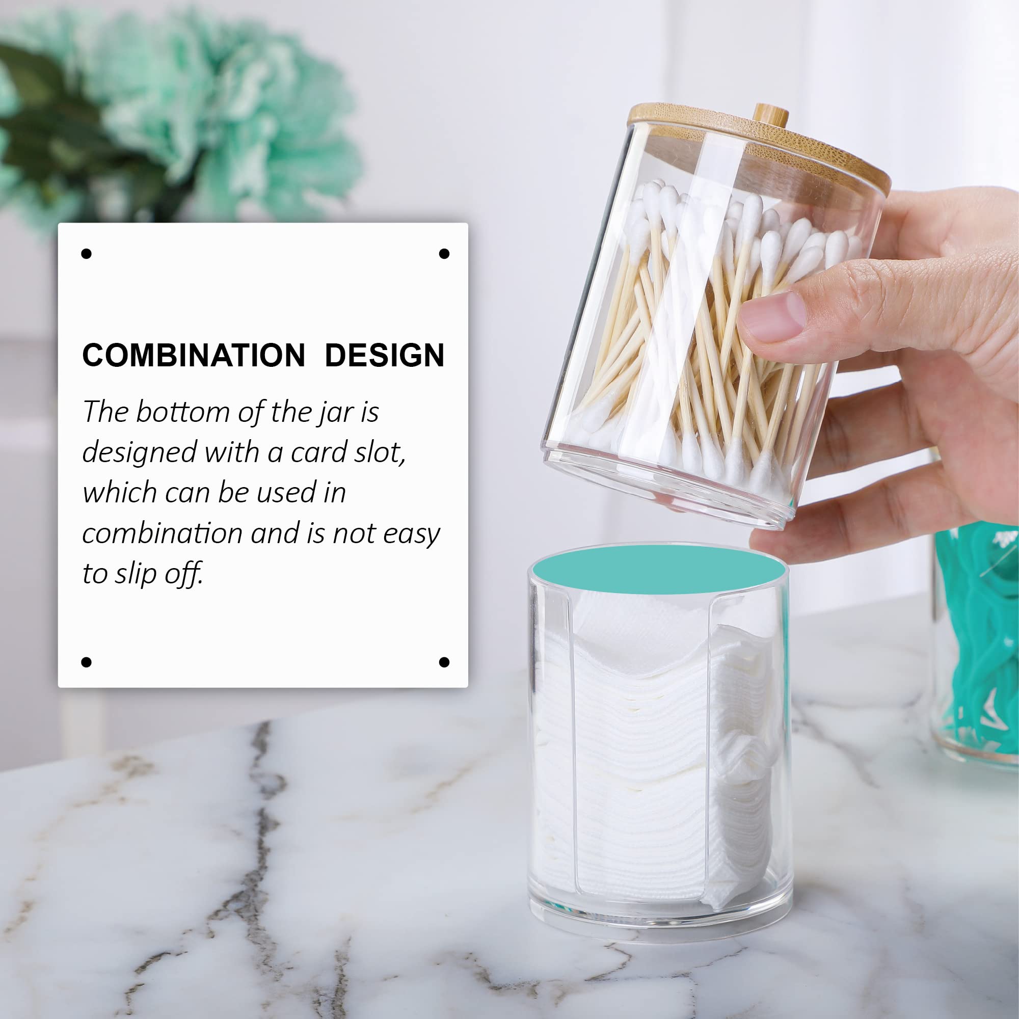 Mklz 3 Pcs Qtip Holder And Cotton Round Pad Dispenser With Bamboo Lid, Small Clear Acrylic Containers For Cotton Swab/Ball, Apot