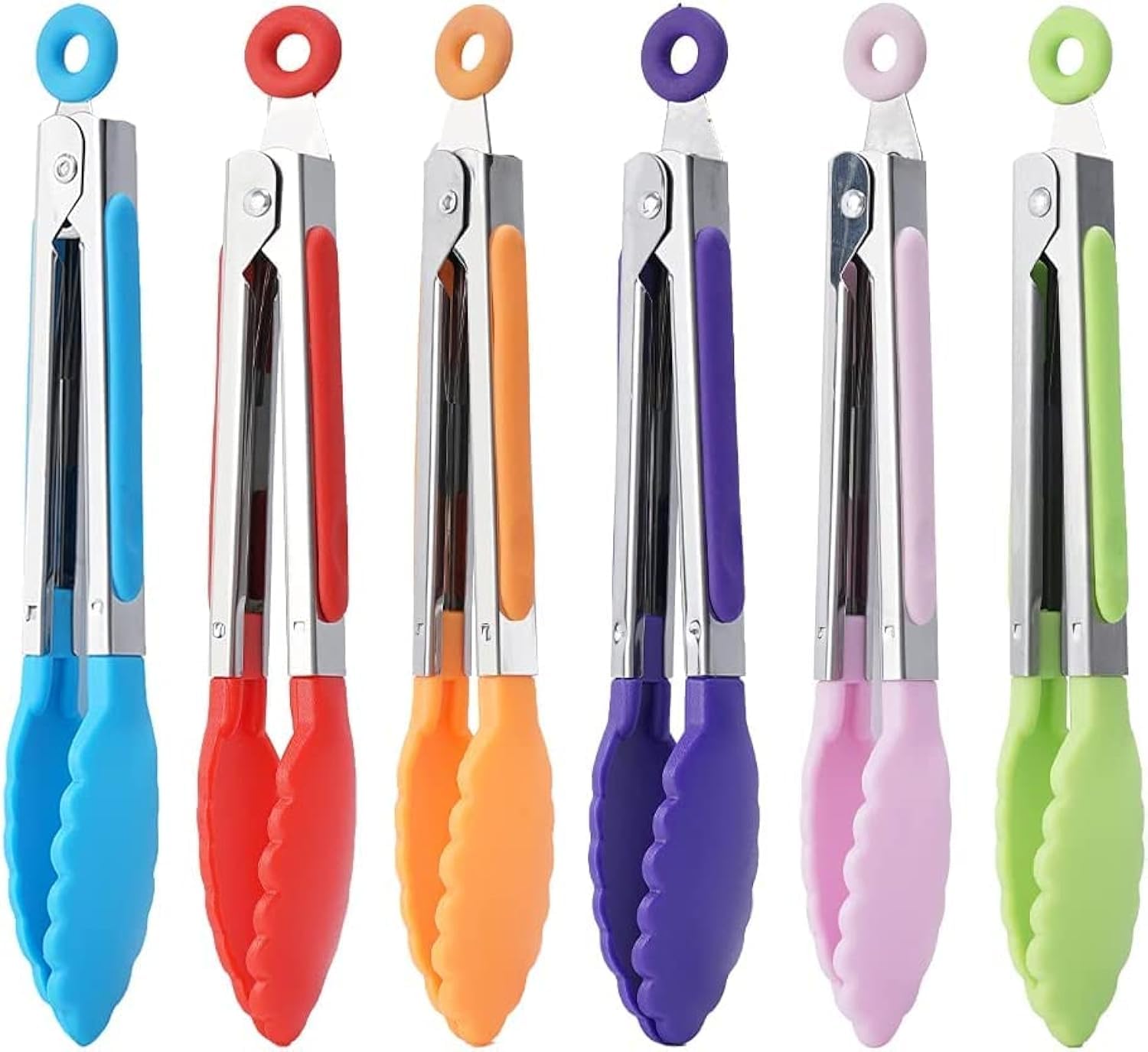 6 Pack Kitchen Tongs 7 Inch Small Food Tongs With Silicon Handles And Nylon Tips Heat Resistant Tongs For Cooking, Serving, Sala
