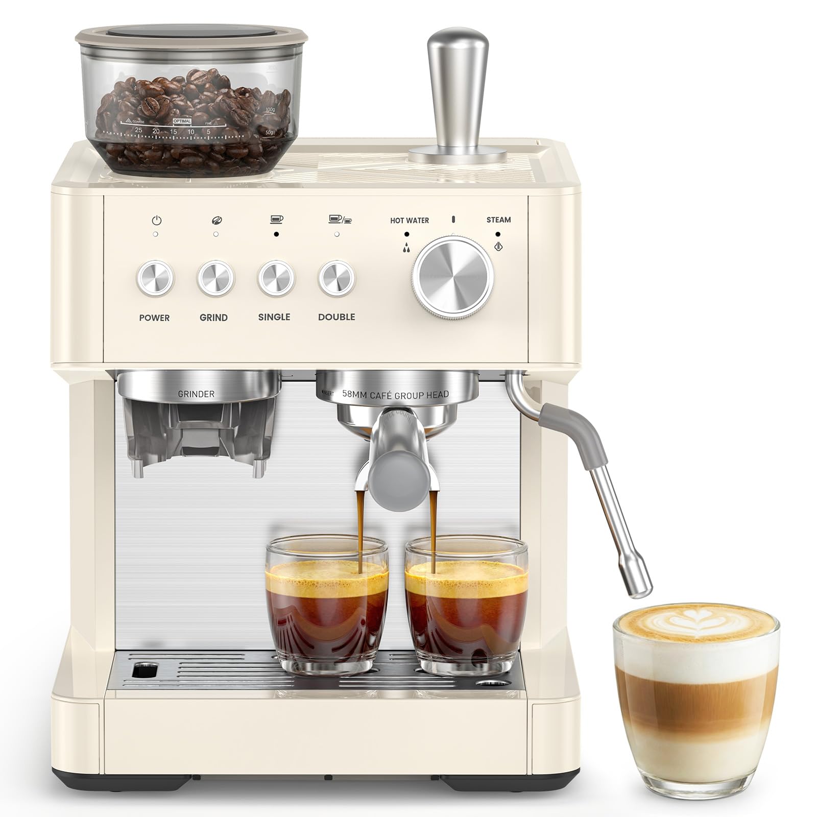 Kismile 20-Bar Espresso Machine with Grinder, Expresso Coffee Machines Coffee Maker with Grinder, Milk Frother/Steam Wand & Tamp