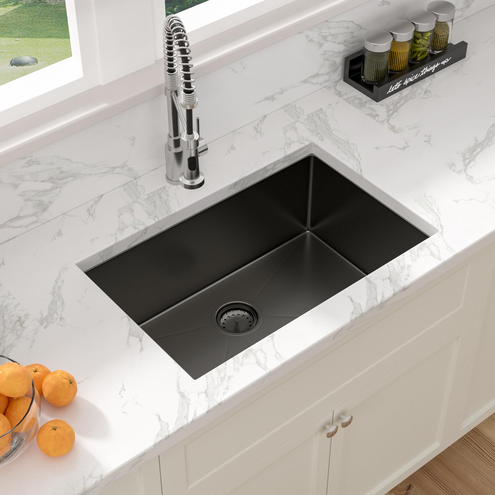Sarlai 28 Black Kitchen Sink Undermount - 28 X 18 Inch Kitchen Sink Gunmetal Black 16 Gauge Stainless Steel Single Bowl Undermou