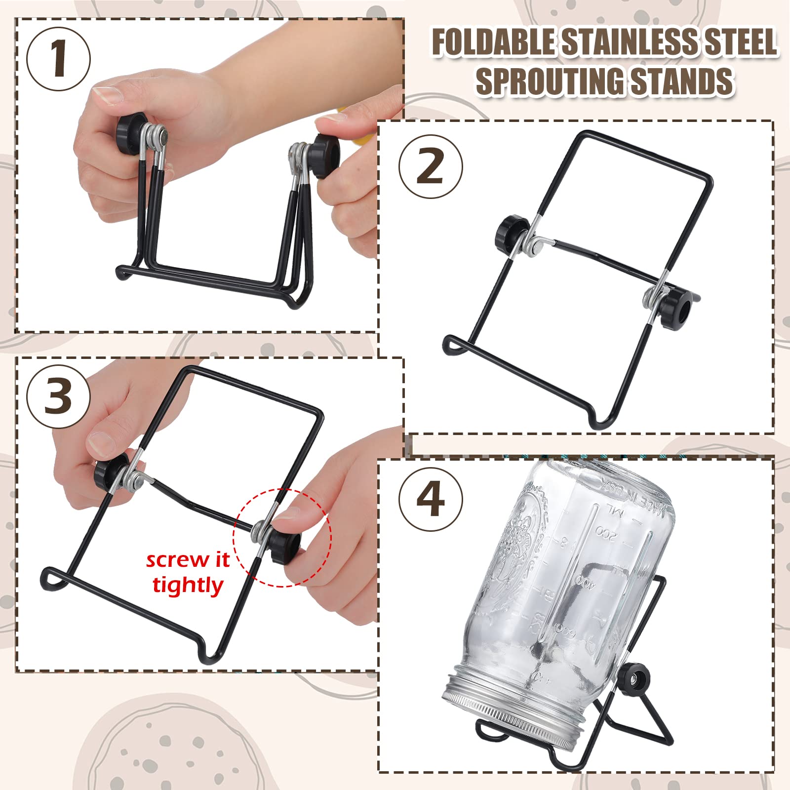 6 Pack Sprouting Lids With Stainless Steel Sprouting Jar Stands, Blackout Sleeves, Sprouting Kit For Wide Mouth Mason Jar, Organ