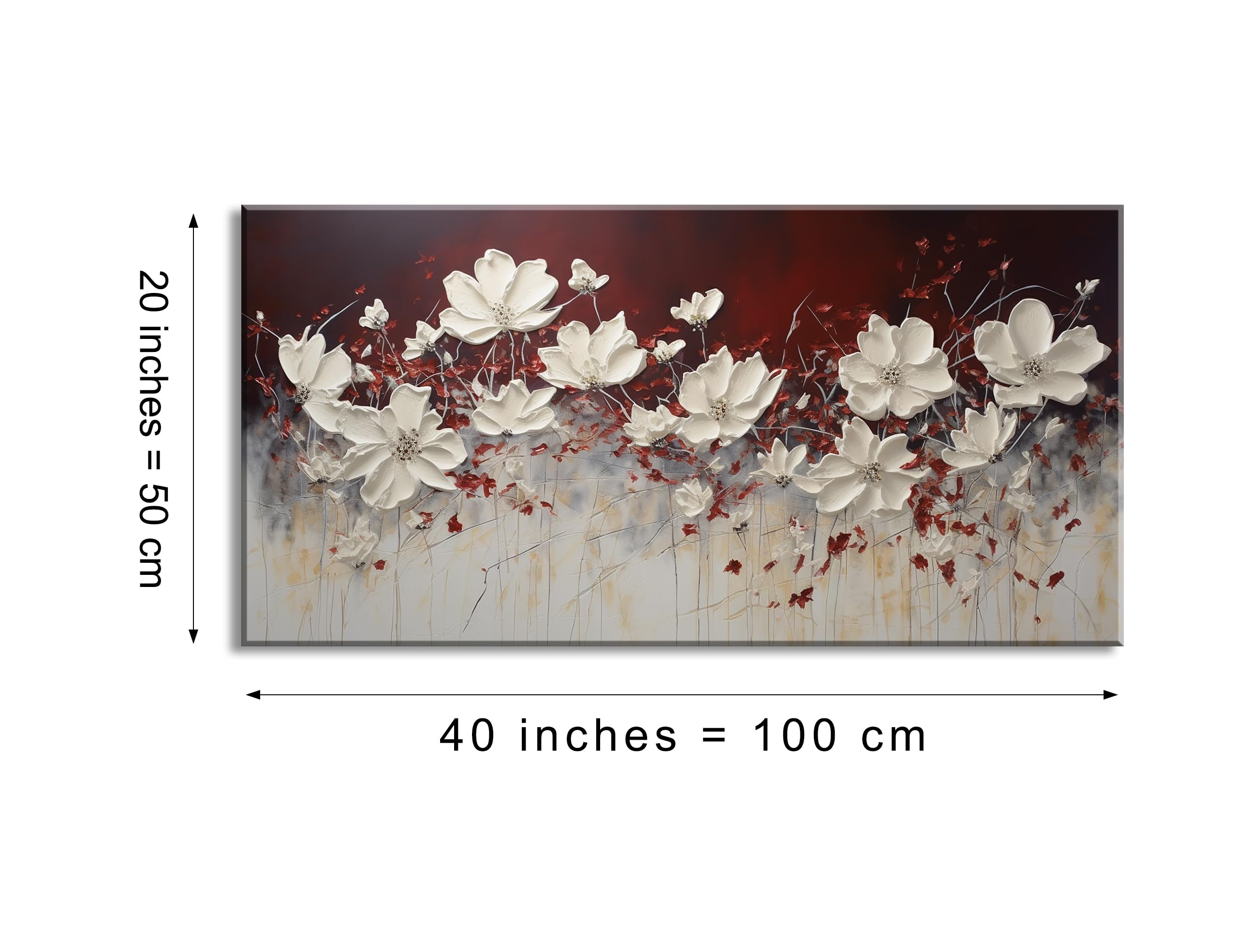 Lasdel Stretched Canvas Wall Art Of White Flowers Plant Picture For Living Room Bedroom Home Decoration, Beautiful White And Red