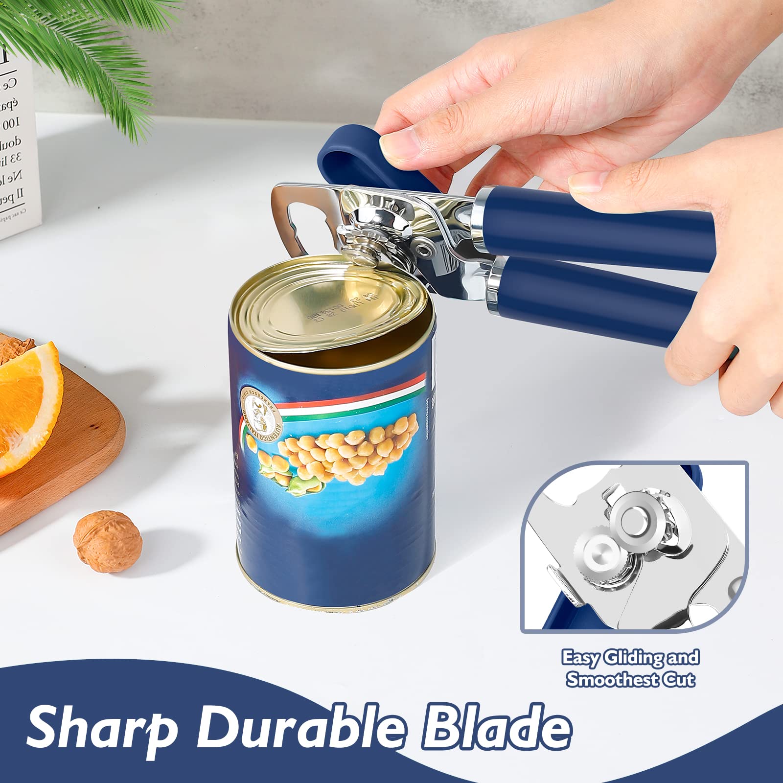 Mebotem 10 Colors Can Opener Manual Handheld Heavy Duty Hand Can Opener Smooth Edge Stainless Steel Can Openers Top Lid Kitchen