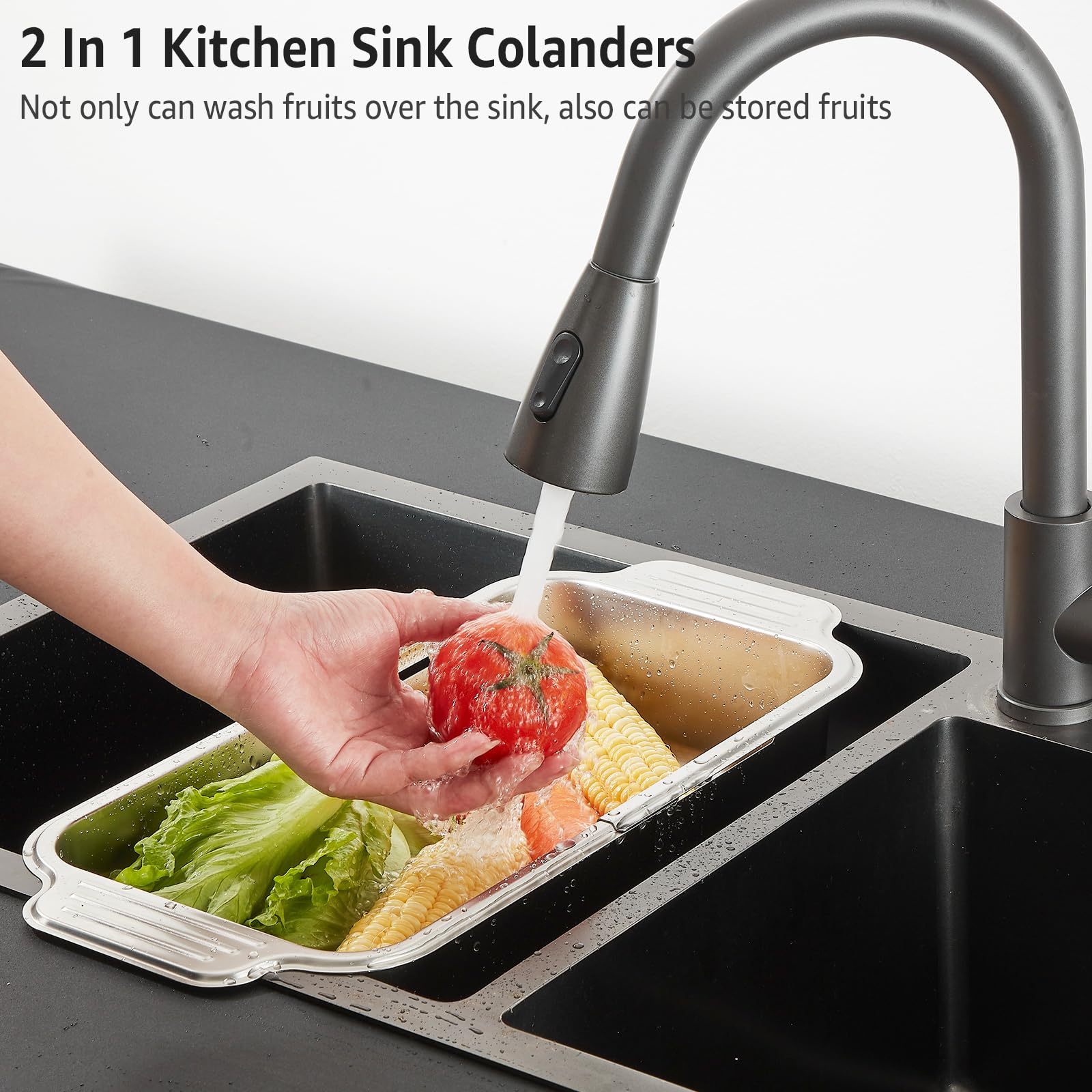 4 In 1 Collapsible Sink Colander For Kitchen Sink Food Grade 304 Stainless Steel Over The Sink Strainer Extend Kitchen Sink Drai