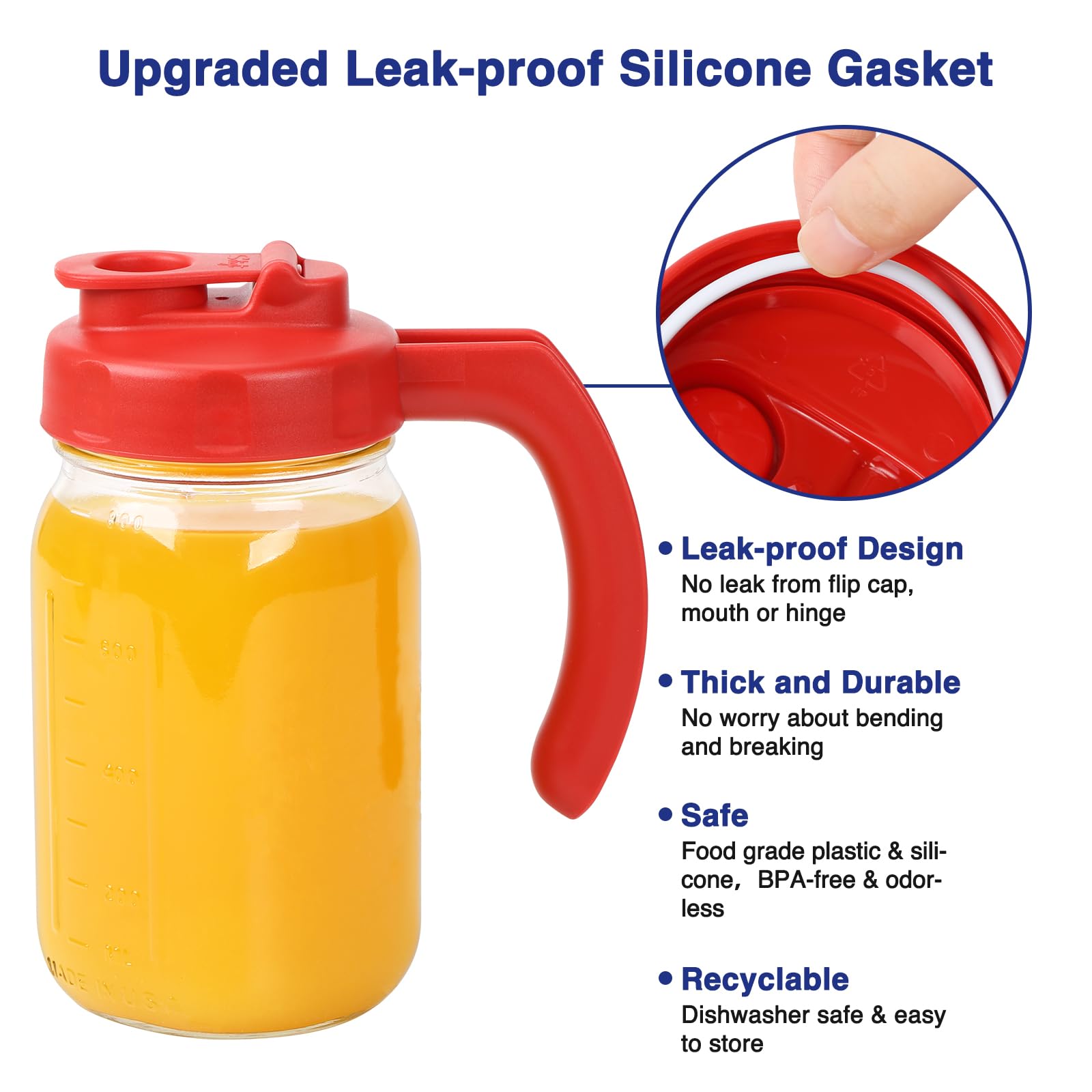 2 Pack Wide Mouth Mason Jar Lids With Handle, Airtight & Leak-Proof Seal, Easy Pouring Spout, Turns Your Mason Jar Into Pitcher,