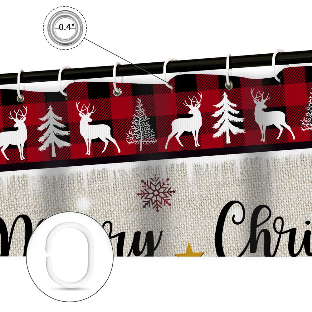 Wathon Christmas Tree Shower Curtain Winter Cabin Lodge Woodland Bathroom Decor Farmhouse Buffalo Plaid Xmas Tree Pine Tree Bath