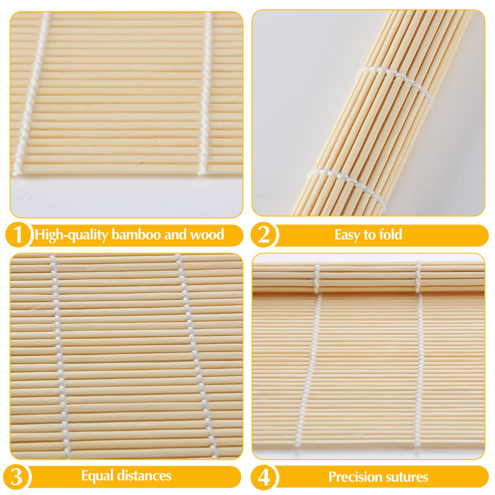 Hoolerry 24 Pcs Sushi Mat Bulk Bamboo Sushi Making Roller Non Stick Square Sushi Rolling Mat For Home Sushi Party, 9.5'' X 9.5''