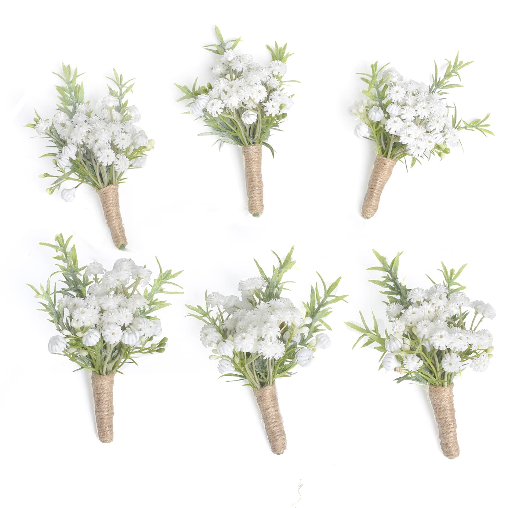 YSUCAU Natural White Boutonnieres for Men Wedding,Set of 6, Groom and Groomsmen Boutonniere for Rustic Fall Vintage Wedding, Pro