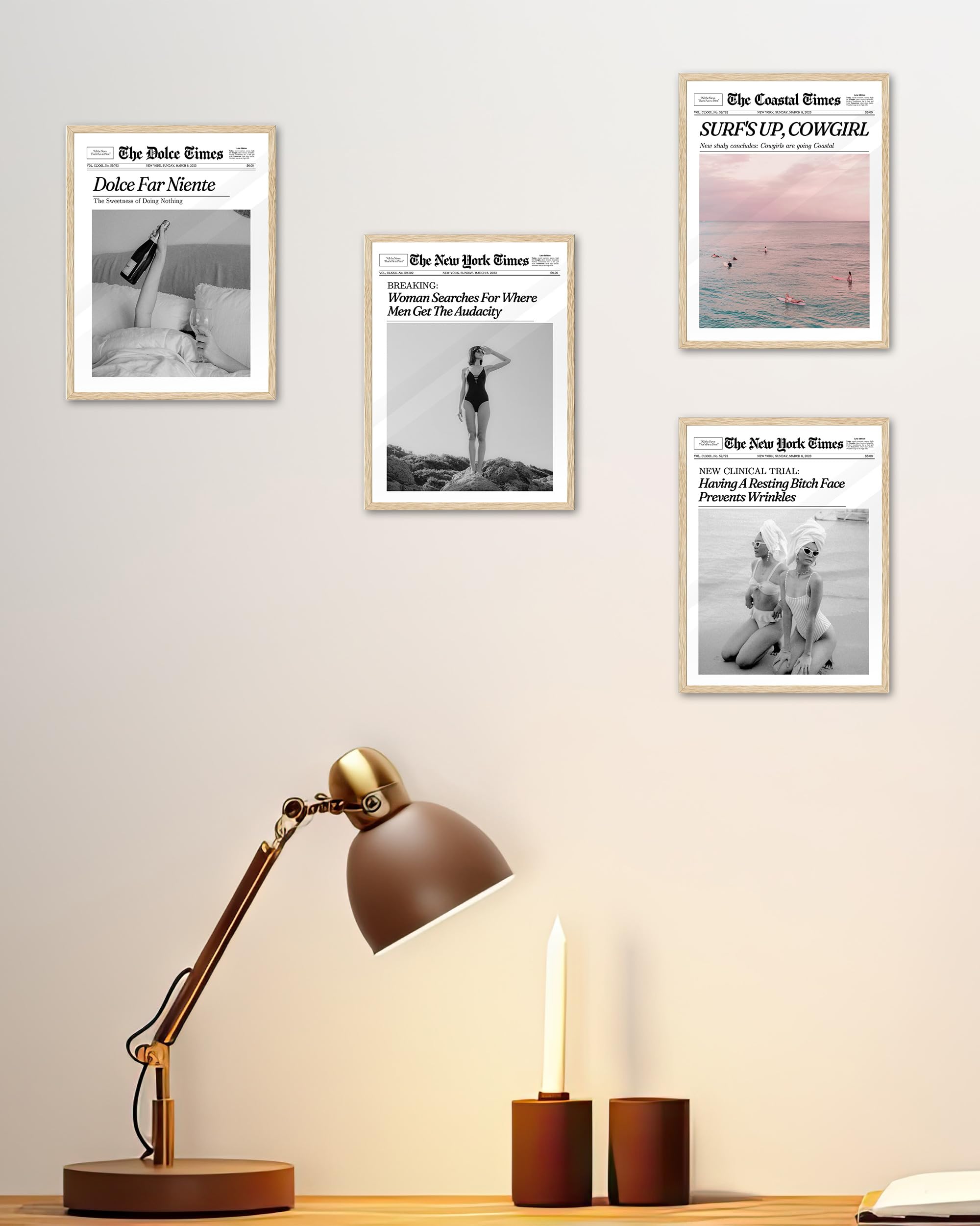 Ihery Small Dolce Far Niente Framed Trendy Newspaper Wall Art, Natural Oak Wood 8X10In Canvas Wall Art Bedroom,The Sweetness Of