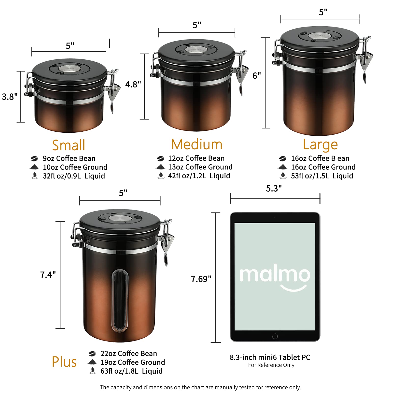 Malmo Gradient Coffee Canister,Airtight Coffee Container With Date Tracker Lid, Stainless Steel Canister For Kitchen Food Storag