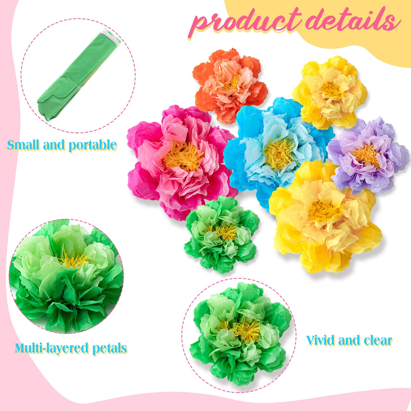 MotiMind 12 Pcs Large Colorful Tissue Paper Flowers 20 10   Giant Fiesta Paper Flowers Mexican Pom for Carnival Party Wall Backd
