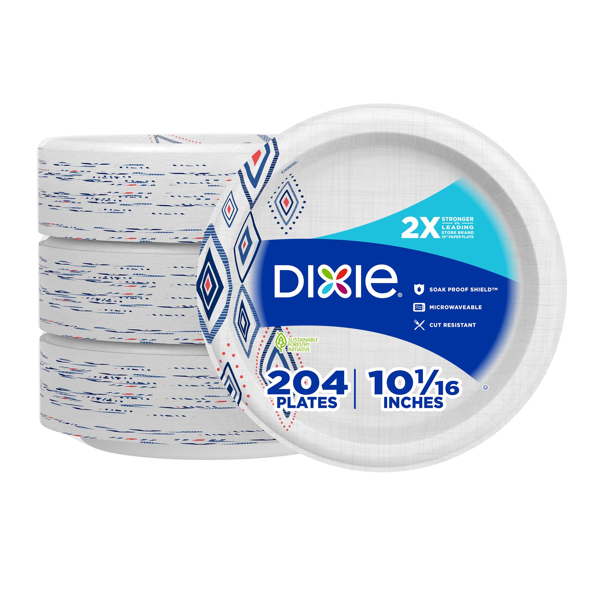 Dixie Large Paper Plates, 10 Inch, 204 Count, 2X Stronger*, Microwave-Safe, Soak-Proof, Cut Resistant, Disposable Plates For Eve