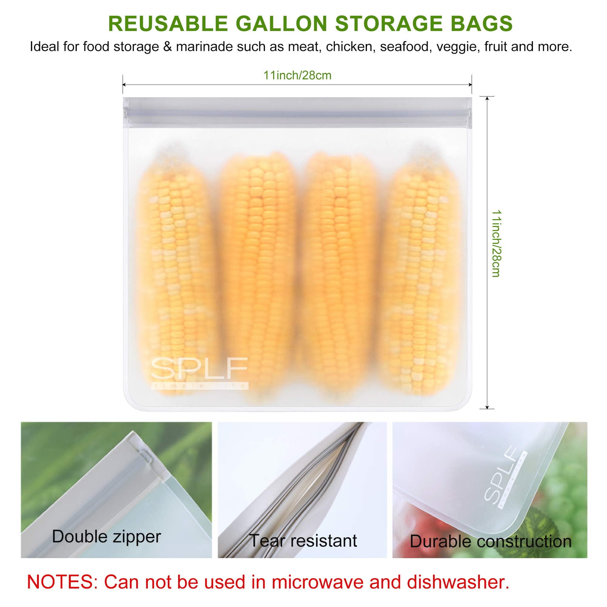 SPLF 9 Pack Reusable Gallon Freezer Bags, BPA Free 1 gallon Leakproof Silicone and Plastic Free Food Storage Bags for Meal Prep,