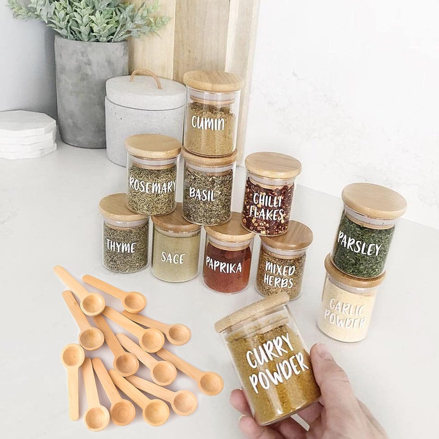 Tebery 60Pcs Mini Wooden Spoons Small Bath Salt Spoon Candy Spoon Baby Spoon For Spice Jars Seasoning Honey Coffee