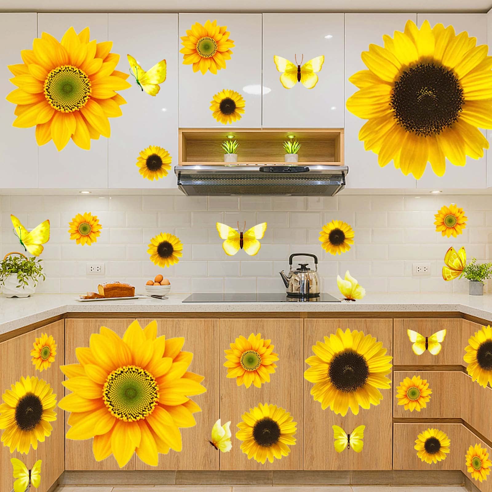 54 Pcs Sunflowers Wall Stickers - Large Sunflower Wall Decals Removable Yellow Flowers For Car Decals Kids Baby Bathroom Living