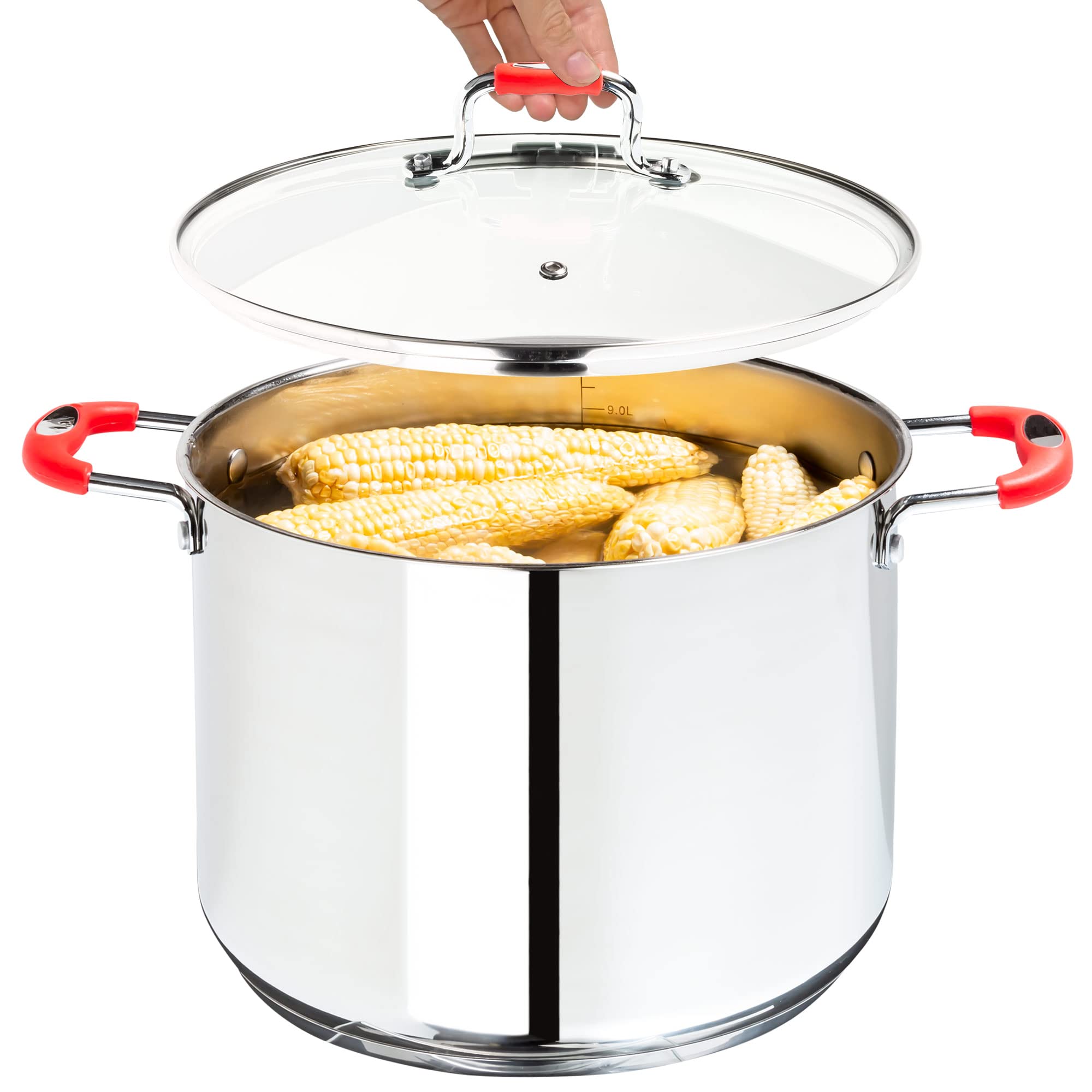 Millvado Stock Pot, Large Stainless Steel 11 Quart Stockpot, Large Cooking Pot, Clear Glass Lid And Measurement Markings, Steam