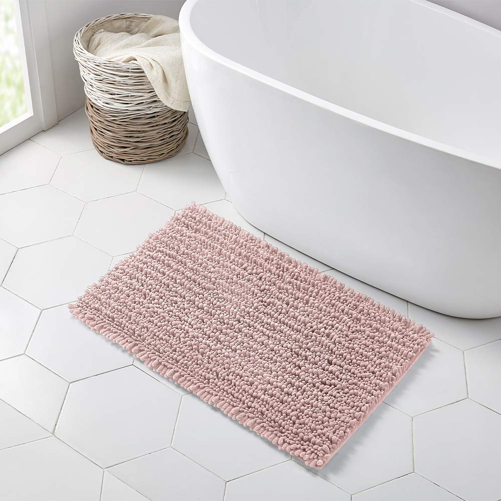 Walensee Bathroom Rug Non Slip Bath Mat (36X24 Inch Dusty Pink) Water Absorbent Super Soft Shaggy Chenille Machine Washable Dry