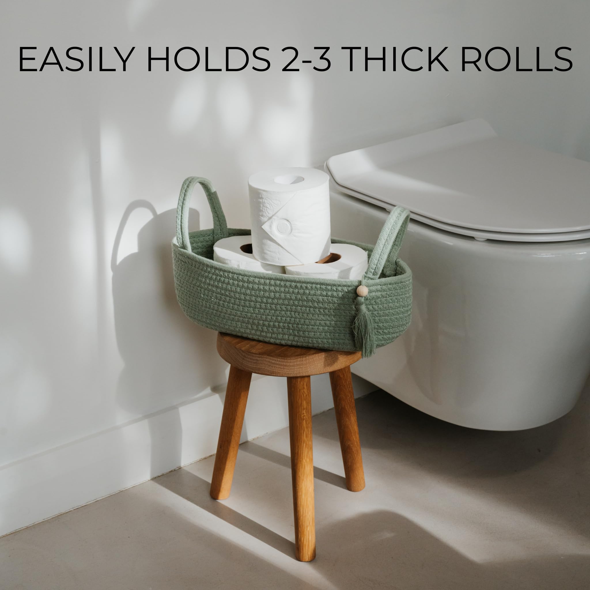 Decorative Toilet Paper Basket - Beautiful Bathroom Organizer for Toilet Tank Storage Decor - Boho Cotton Rope Bin with Tassel f