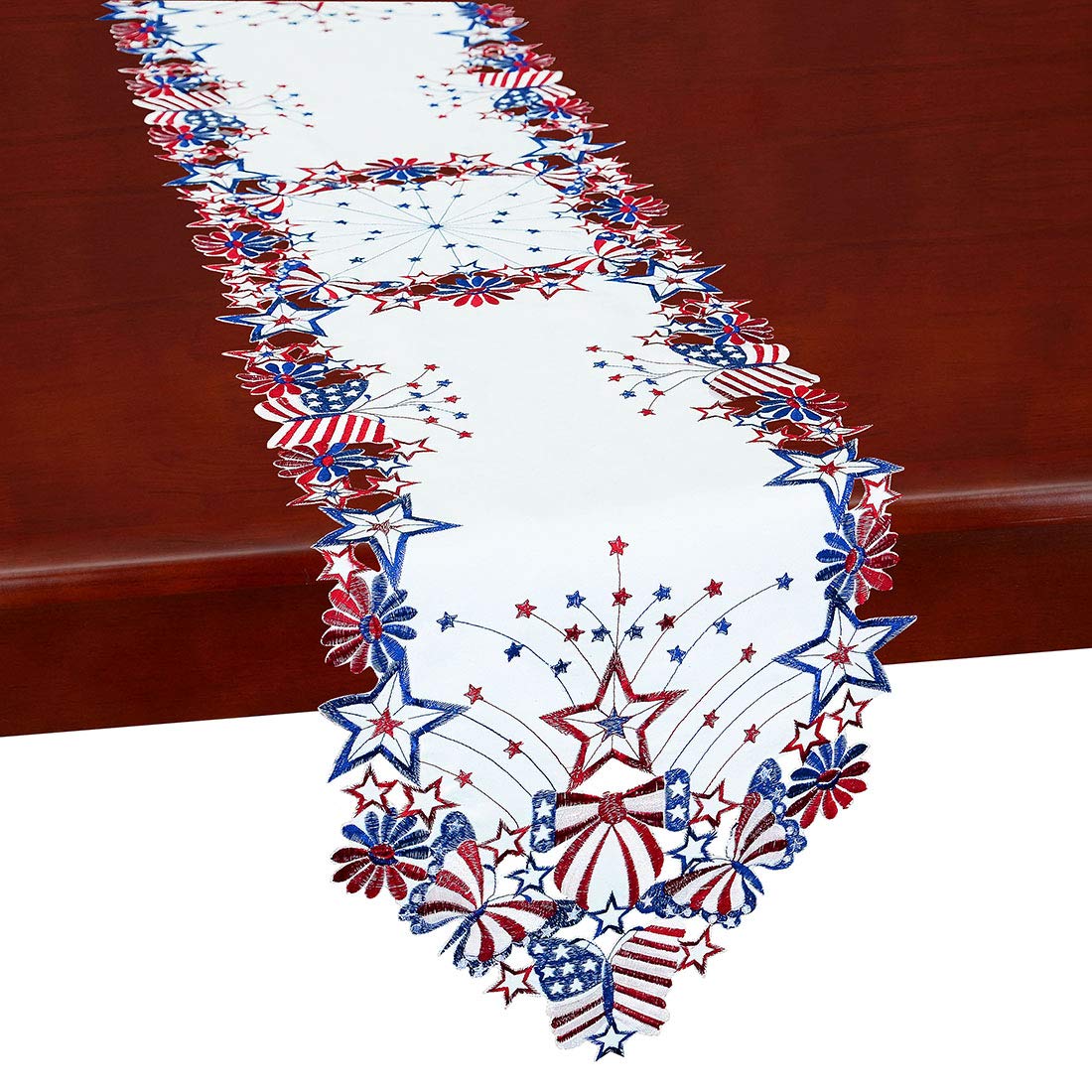 Simhomsen July 4th Holiday Patriotic Table Runners for American Independence Day, Memorial Day, Embroidered Stars, Butterflies a