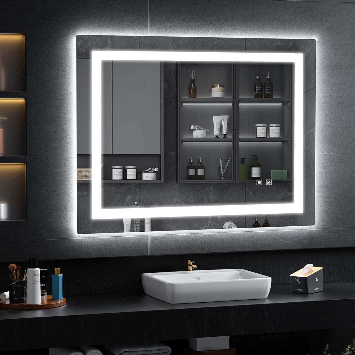 Shuafa Led Mirror For Bathroom, 40X32 Inch Backlit + Front Lighted Bathroom Vanity Mirror With Lights For Wall, Double Light Str