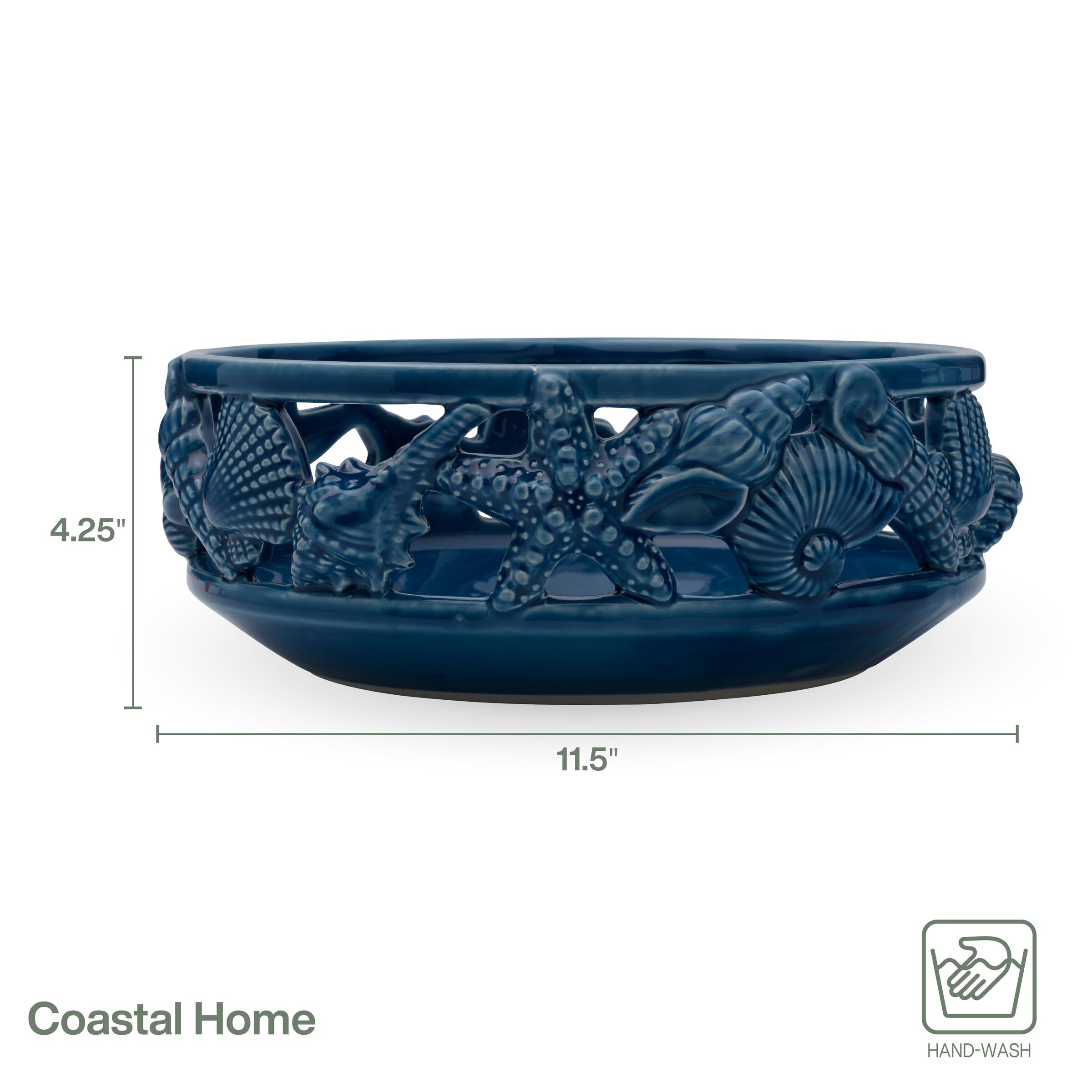 Fitz And Floyd Coastal Home Centerpiece Bowl, 11.5 Inch, Blue