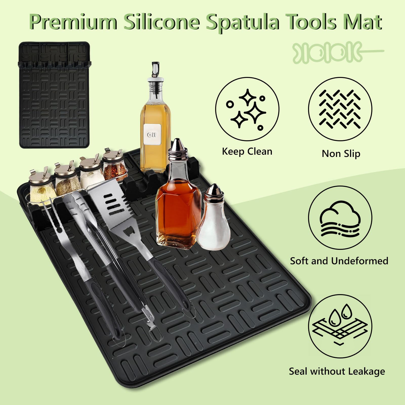 Pet Baby 2Pcs Silicone Griddle Tools Mat, Large Spatula Mat With Drip Pad Griddle Silicone Mat Side Shelf Mat For Grill Bbq Grid