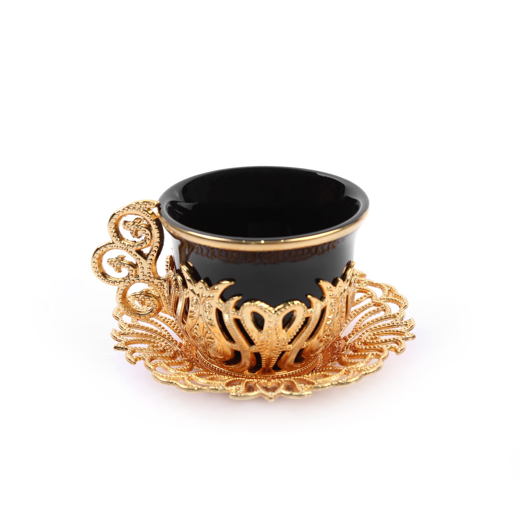 Alisveristime 12 Pc Turkish Greek Arabic Coffee Espresso Cup Saucer Porcelain Set (Black Gold)