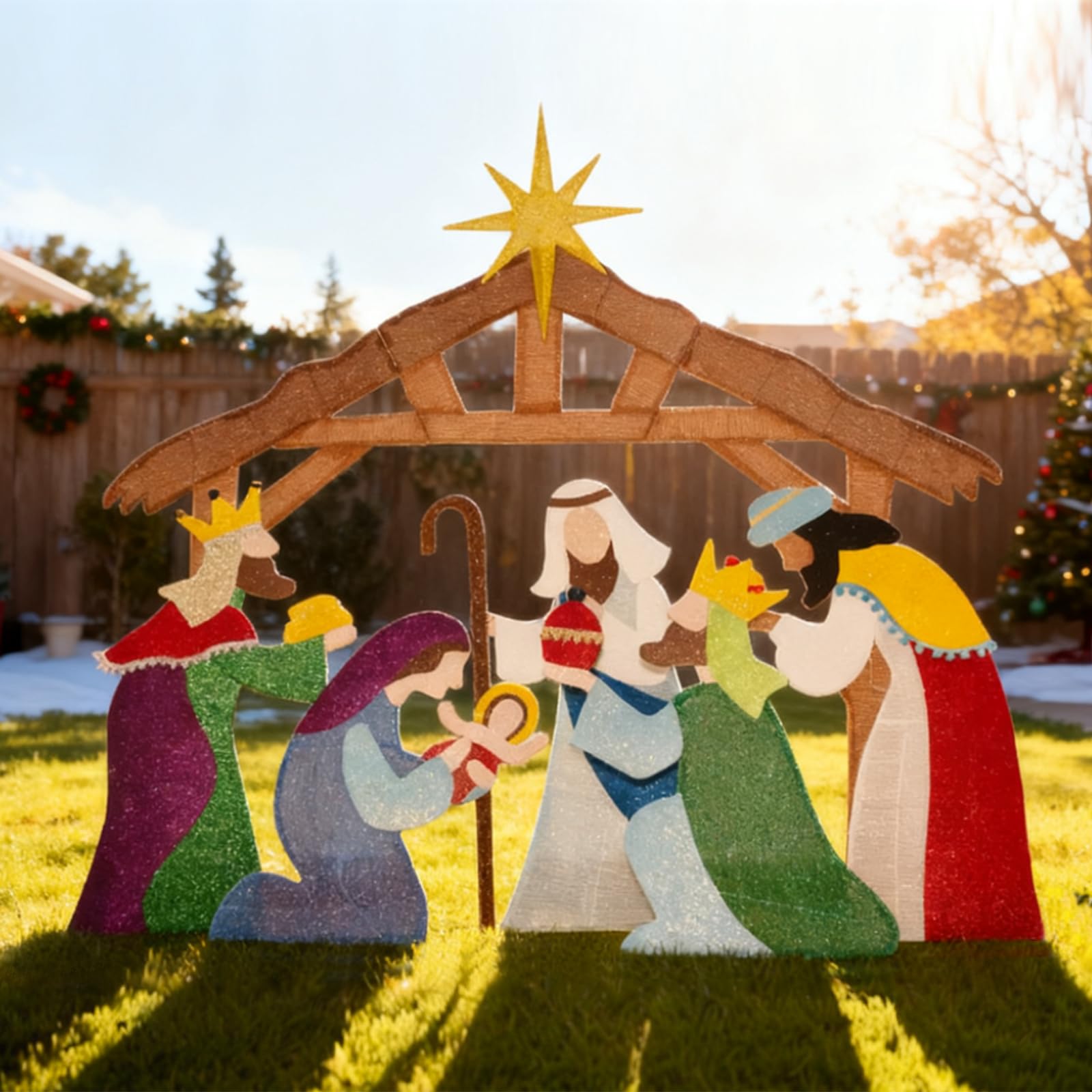 Execabe 5FT Lighted Nativity Scene Outdoor, Holy Family Christmas Set with 235 LED Lights,Large Christmas Manger Scene Decoratio