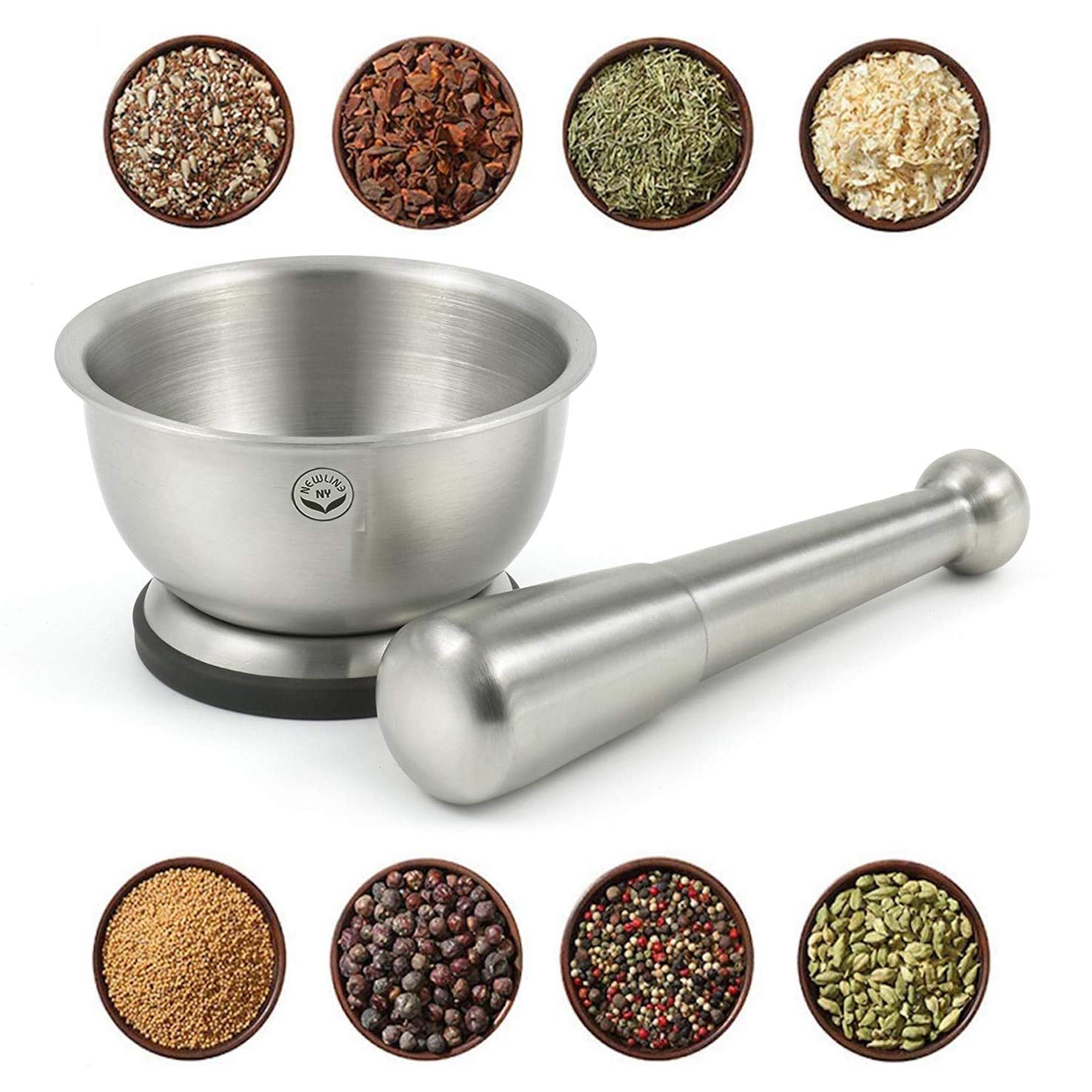 Newlineny Stainless Steel Hand Masher & Bowl, Mortar And Pestle Set
