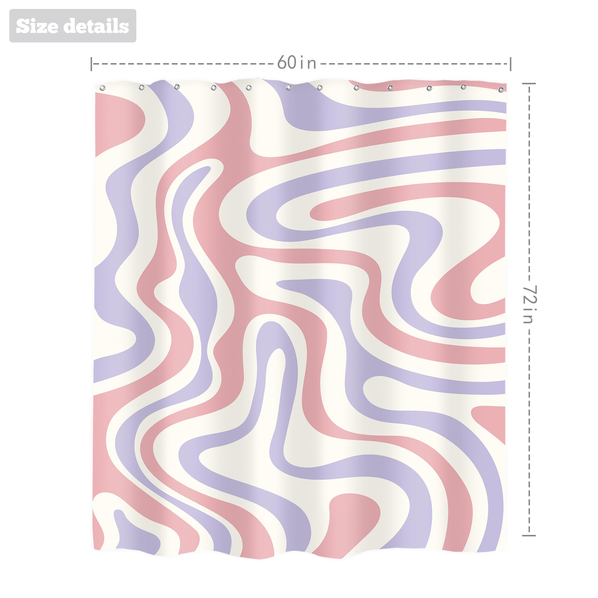 Lightinhome Pastel Pink Purple Shower Curtain 60Wx72H Inches Modern Abstract Groovy Aesthetic Cute 70S Retro Spiral Swirl Colorf