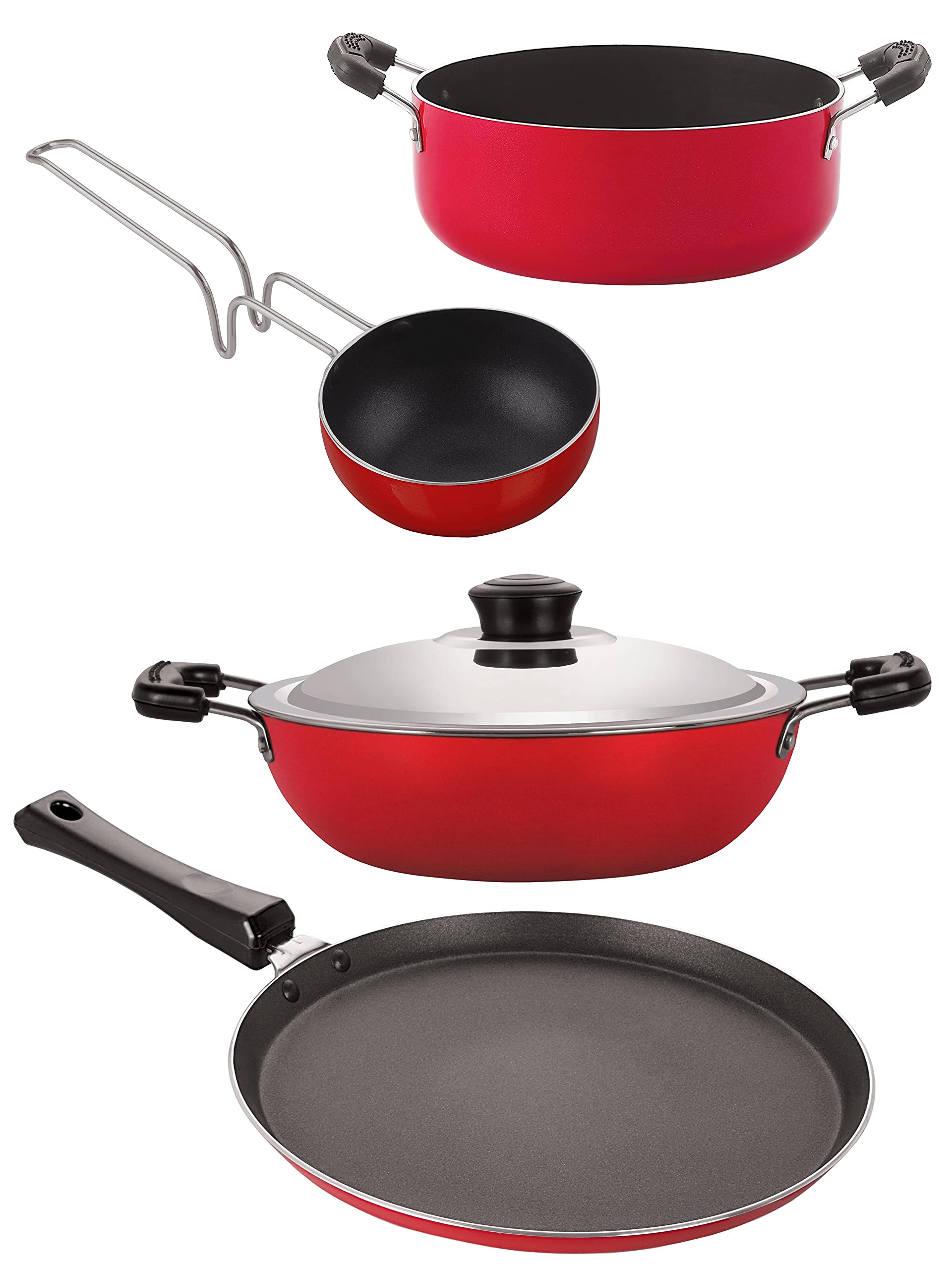 Nirlon Non Stick Aluminium Heat Resistance Cookware Set Of 4 Pieces With Bakelite Handle (Gas Compatible) (Ft10_Dkd(M)_Vg_Cs24)